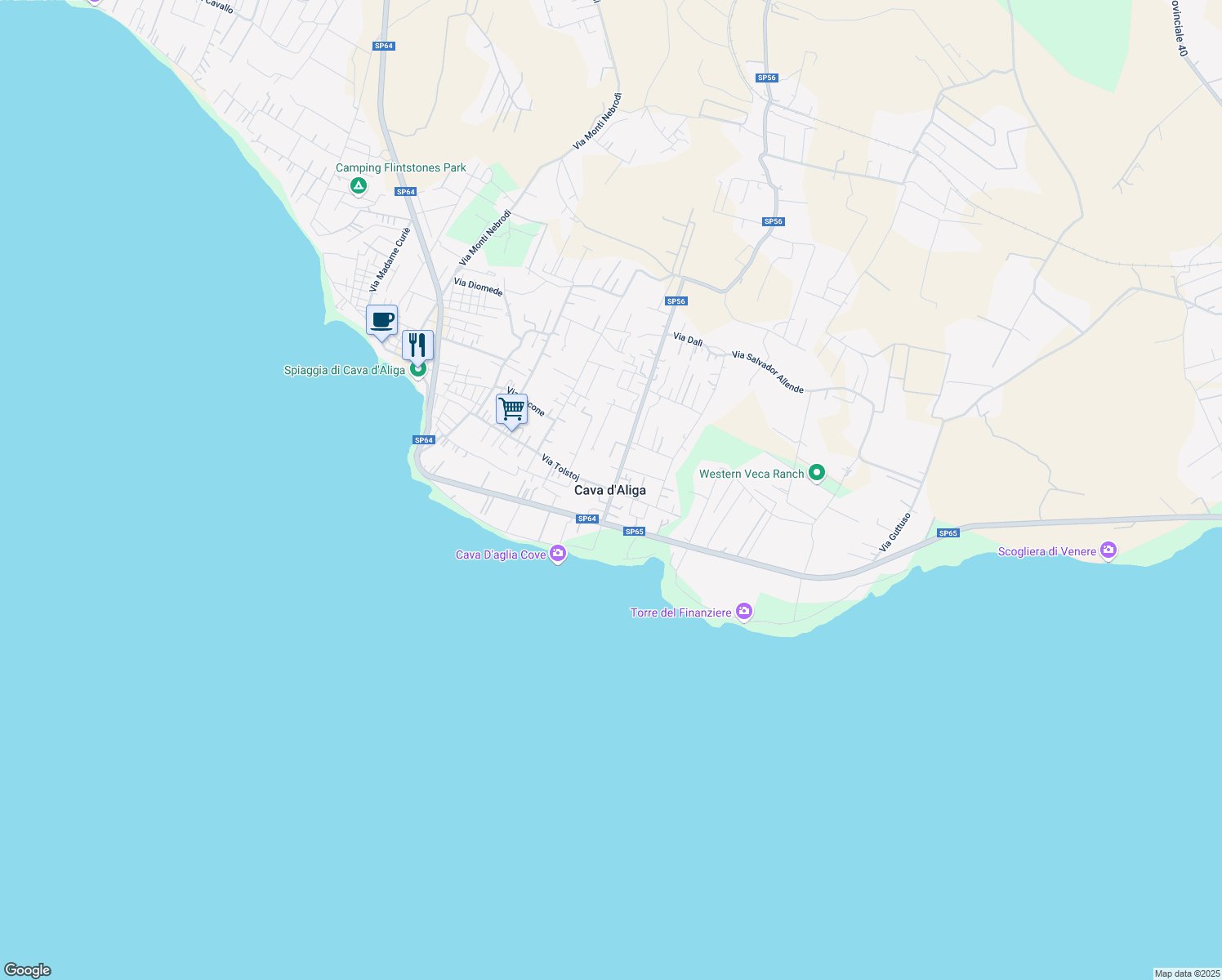 map of restaurants, bars, coffee shops, grocery stores, and more near in Cava d'Aliga