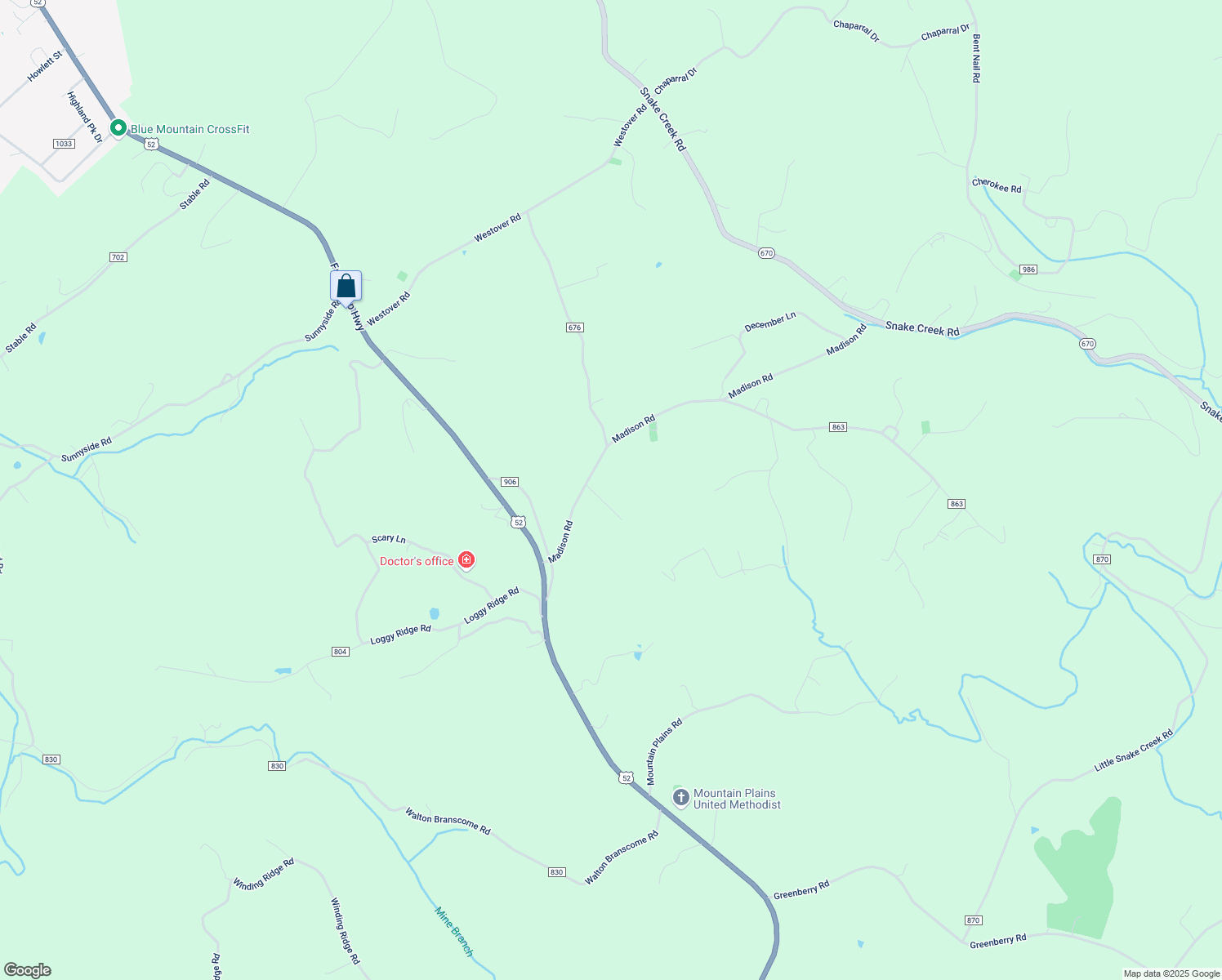 map of restaurants, bars, coffee shops, grocery stores, and more near 309 Madison Road in Hillsville