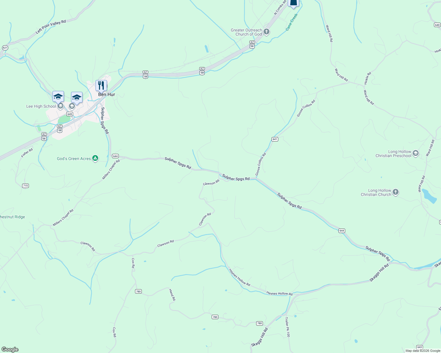 map of restaurants, bars, coffee shops, grocery stores, and more near 111 Hunters Lane in Jonesville