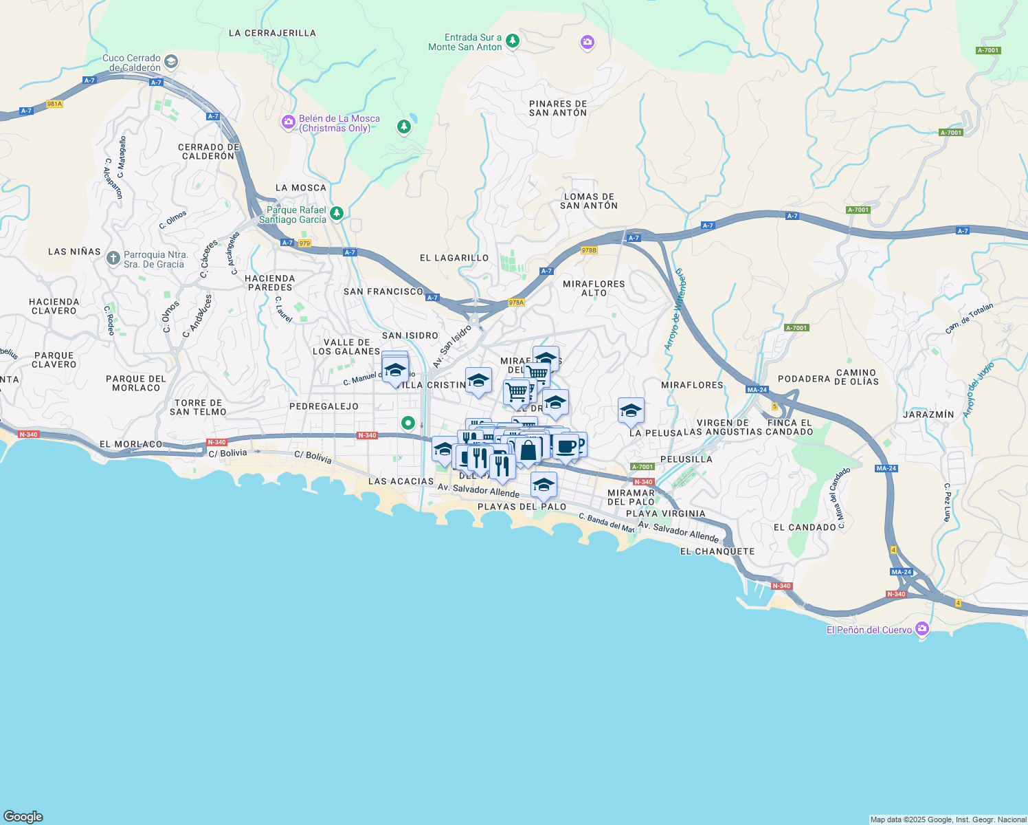 map of restaurants, bars, coffee shops, grocery stores, and more near 43 Calle Valparaíso in Málaga