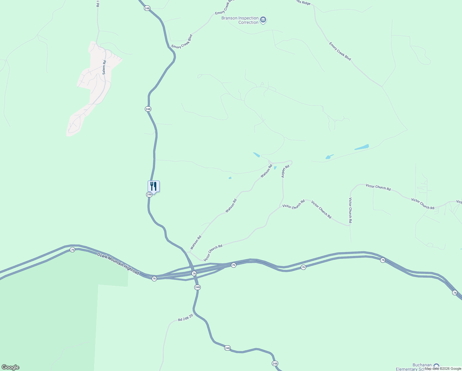 map of restaurants, bars, coffee shops, grocery stores, and more near 705 Watson Road in Branson