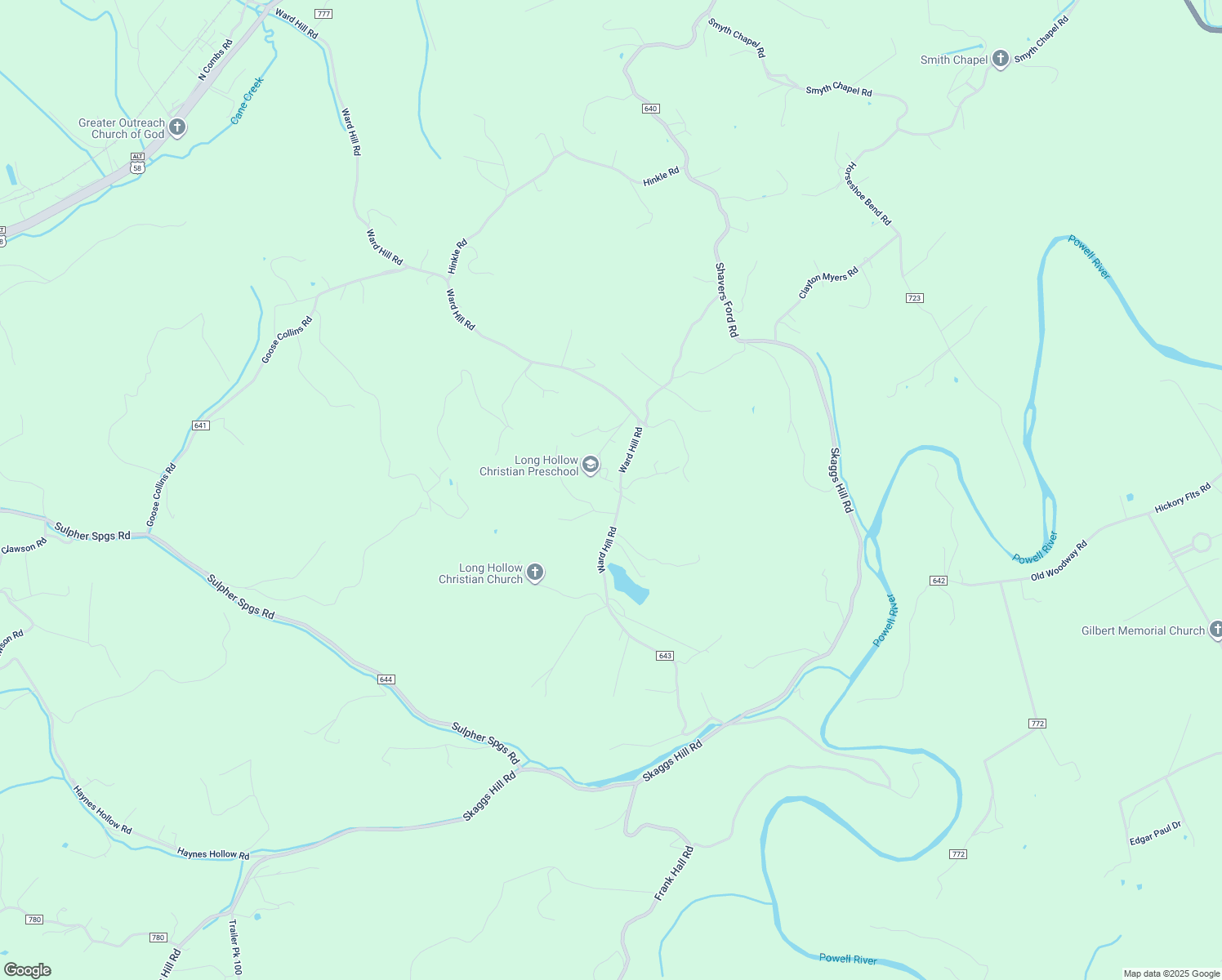 map of restaurants, bars, coffee shops, grocery stores, and more near 2122 Ward Hill Road in Pennington Gap