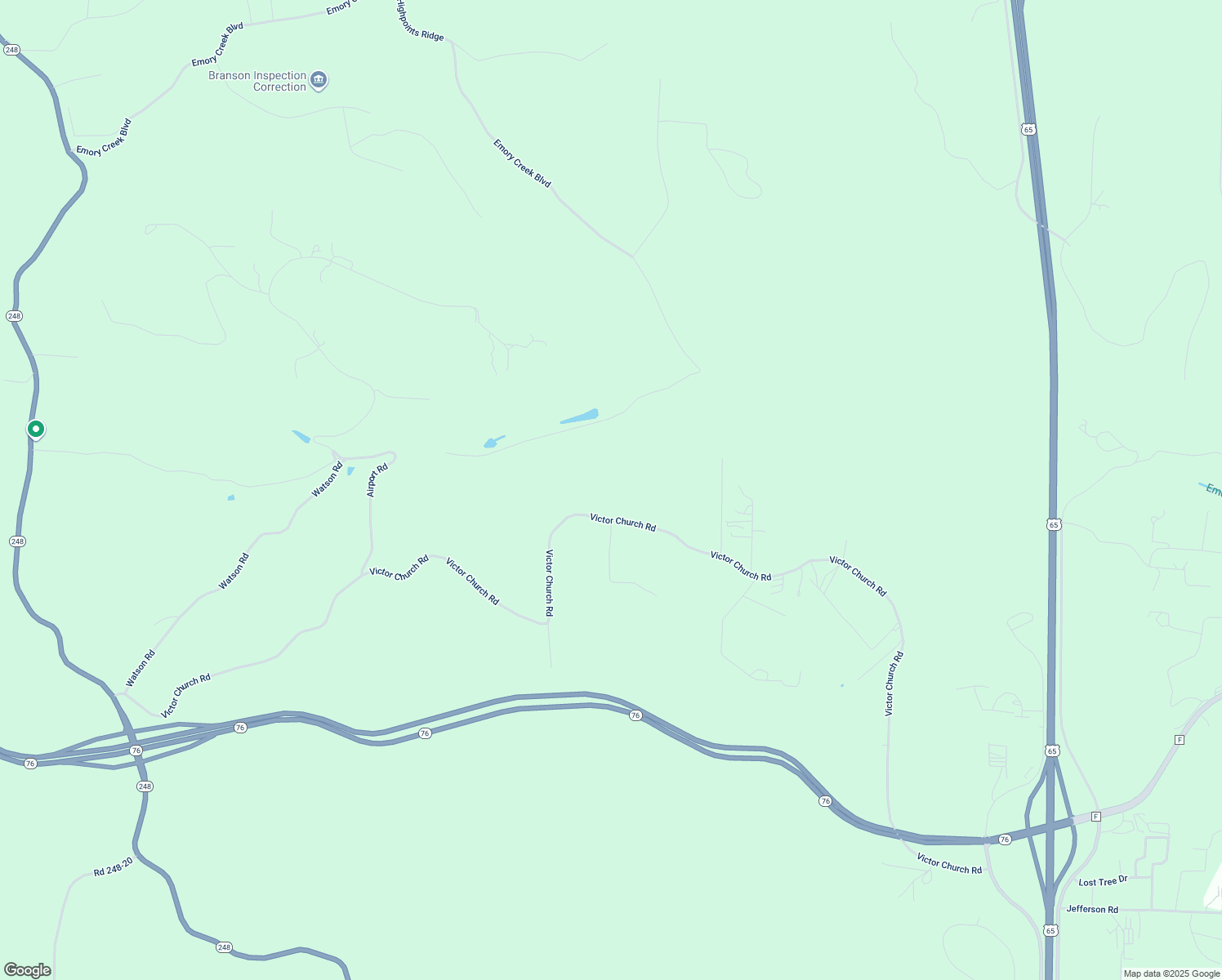 map of restaurants, bars, coffee shops, grocery stores, and more near 2404 Victor Church Road in Branson