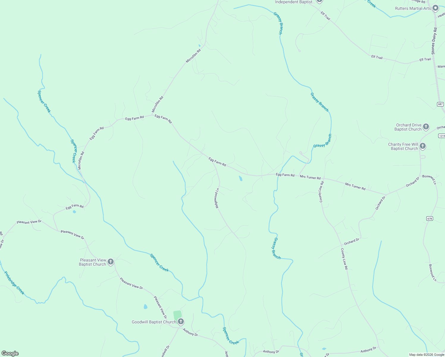 map of restaurants, bars, coffee shops, grocery stores, and more near Ridgewood Lane in Patrick Springs