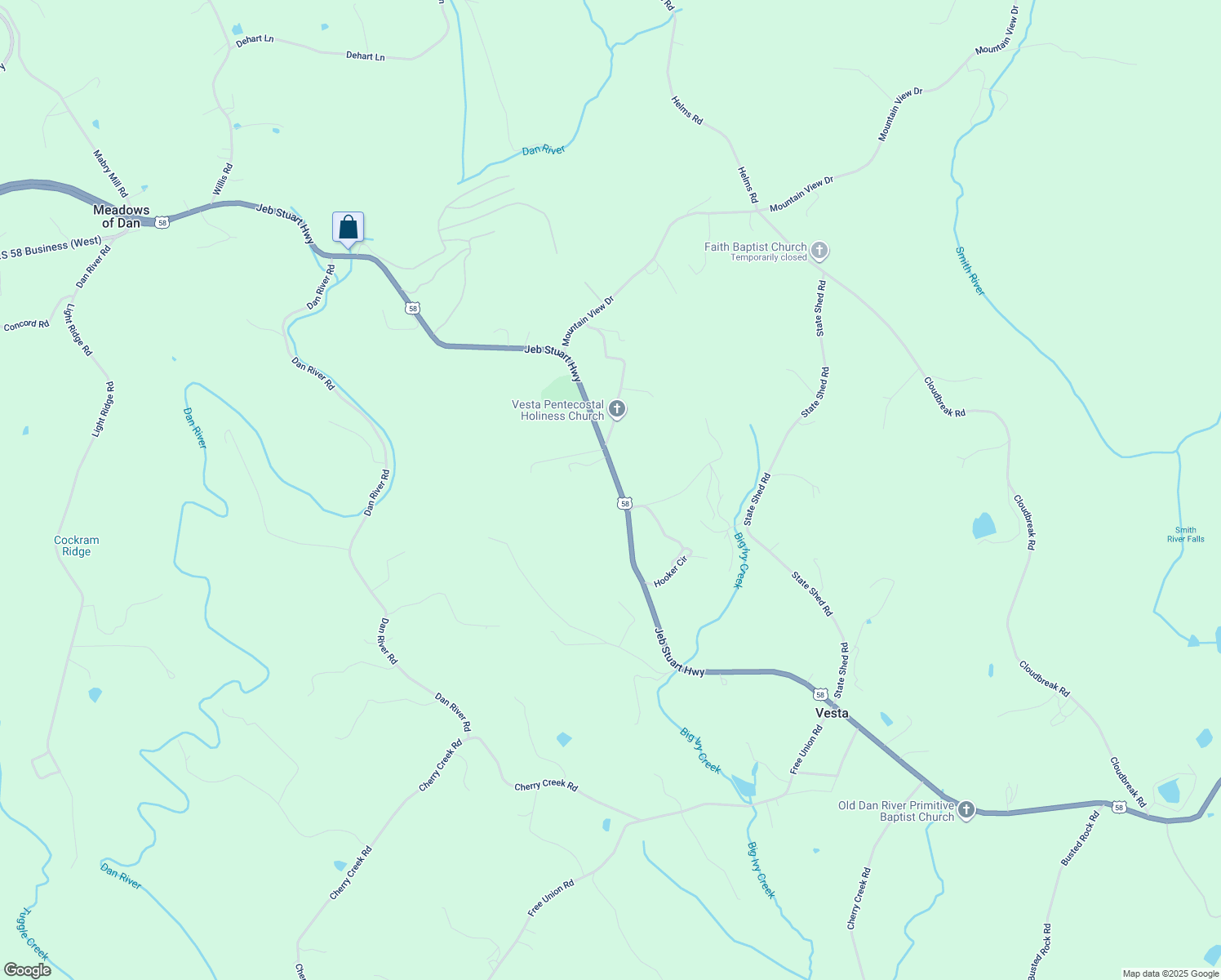 map of restaurants, bars, coffee shops, grocery stores, and more near 30 Bear Trail in Meadows of Dan