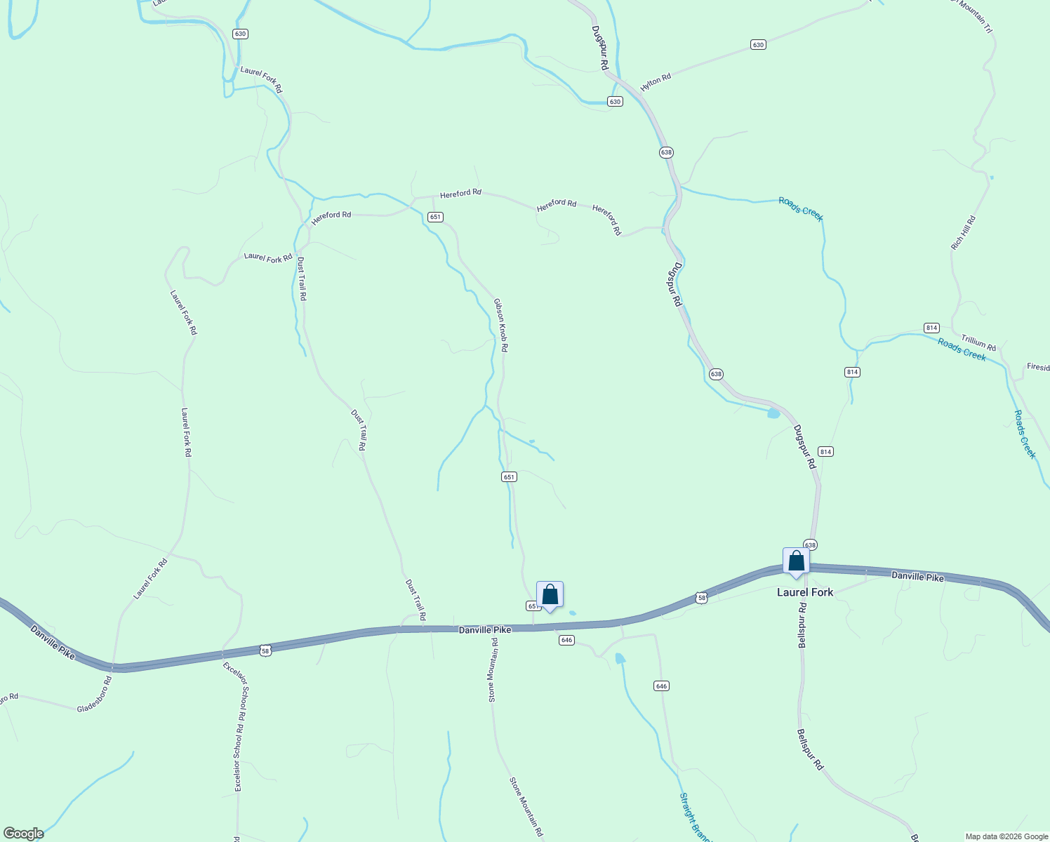 map of restaurants, bars, coffee shops, grocery stores, and more near Gibson Knob Road in Laurel Fork