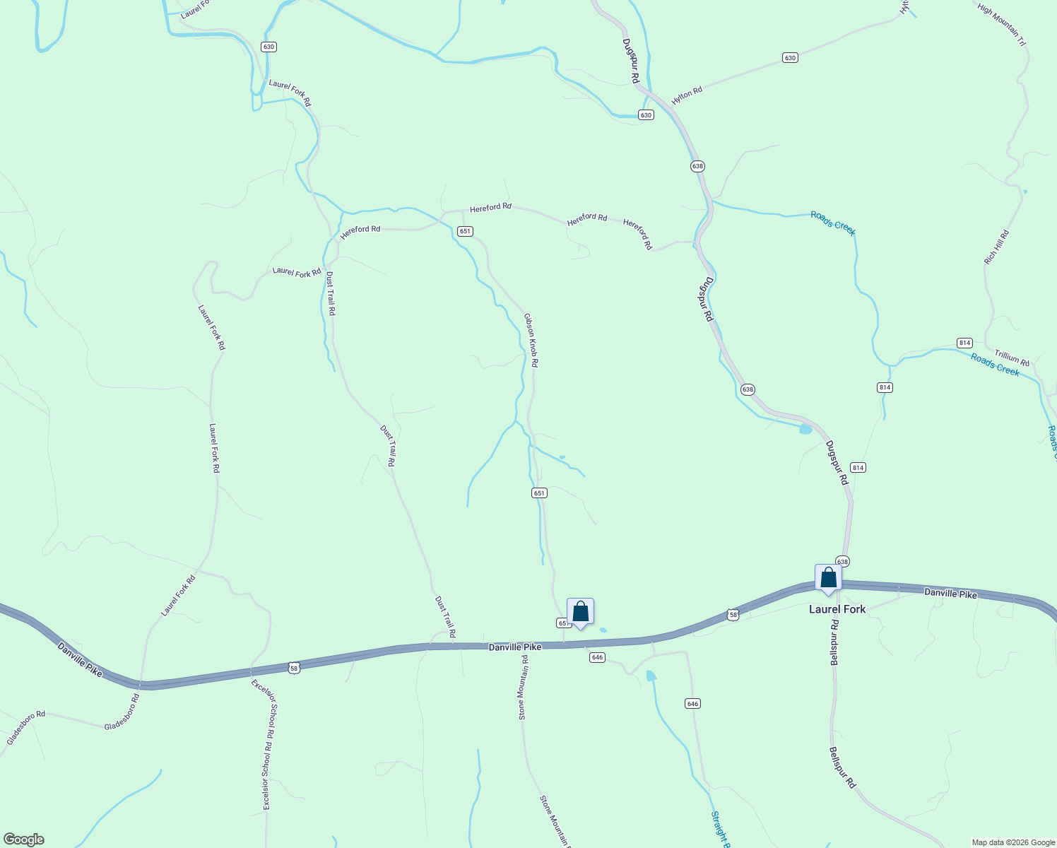map of restaurants, bars, coffee shops, grocery stores, and more near Gibson Knob Road in Carroll County