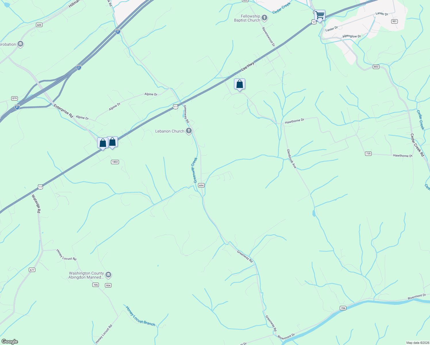 map of restaurants, bars, coffee shops, grocery stores, and more near 28228-28256 Springfield Drive in Meadowview