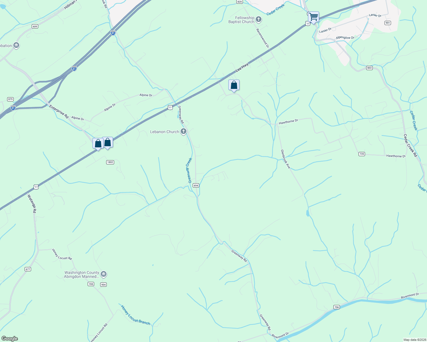 map of restaurants, bars, coffee shops, grocery stores, and more near 28228-28256 Springfield Drive in Meadowview