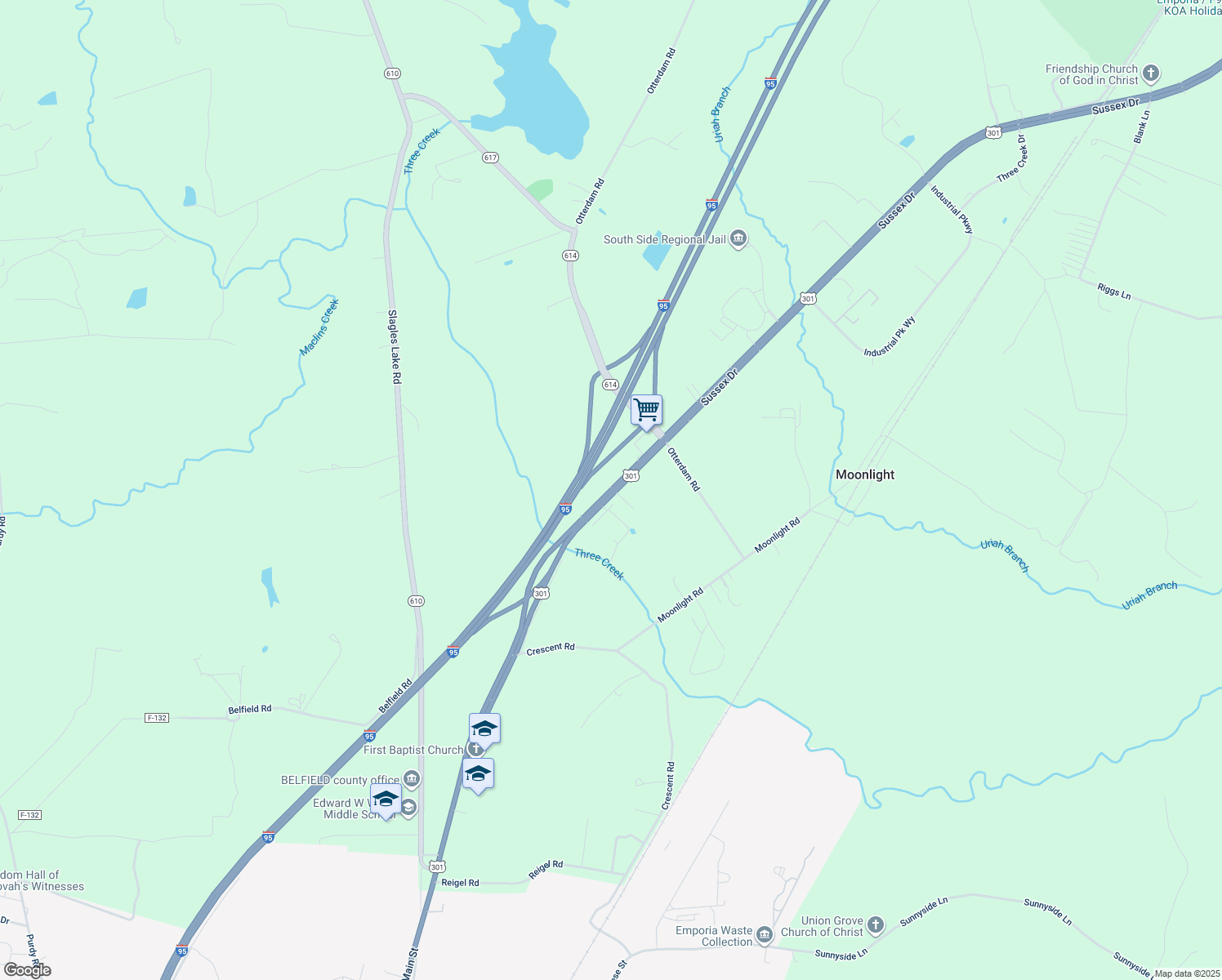 map of restaurants, bars, coffee shops, grocery stores, and more near 1746 Sussex Drive in Emporia