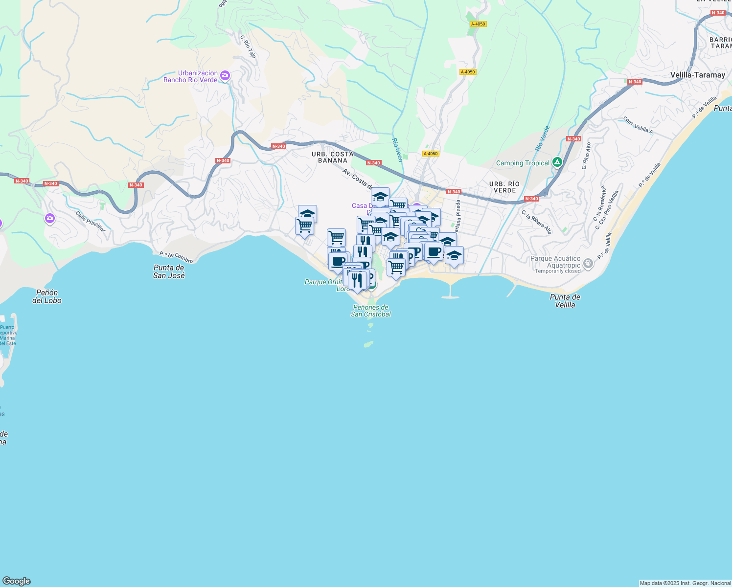 map of restaurants, bars, coffee shops, grocery stores, and more near 5 Plaza San Cristóbal in Almuñécar