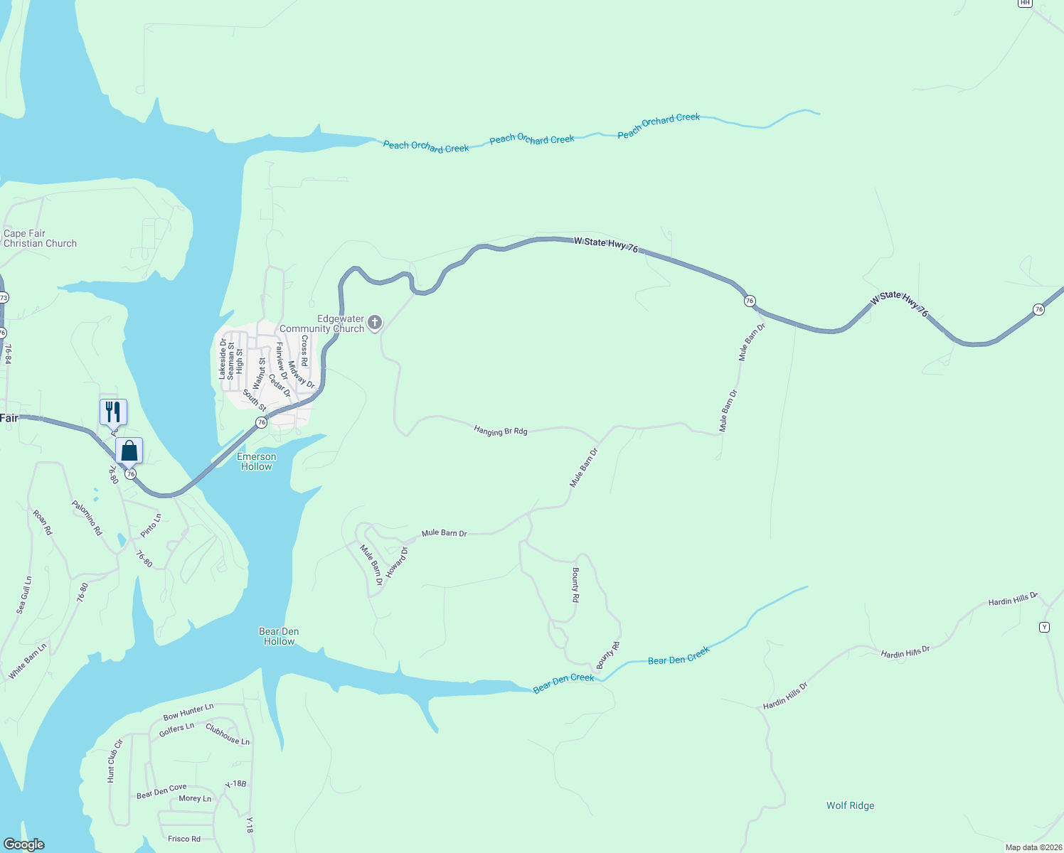map of restaurants, bars, coffee shops, grocery stores, and more near in Cape Fair