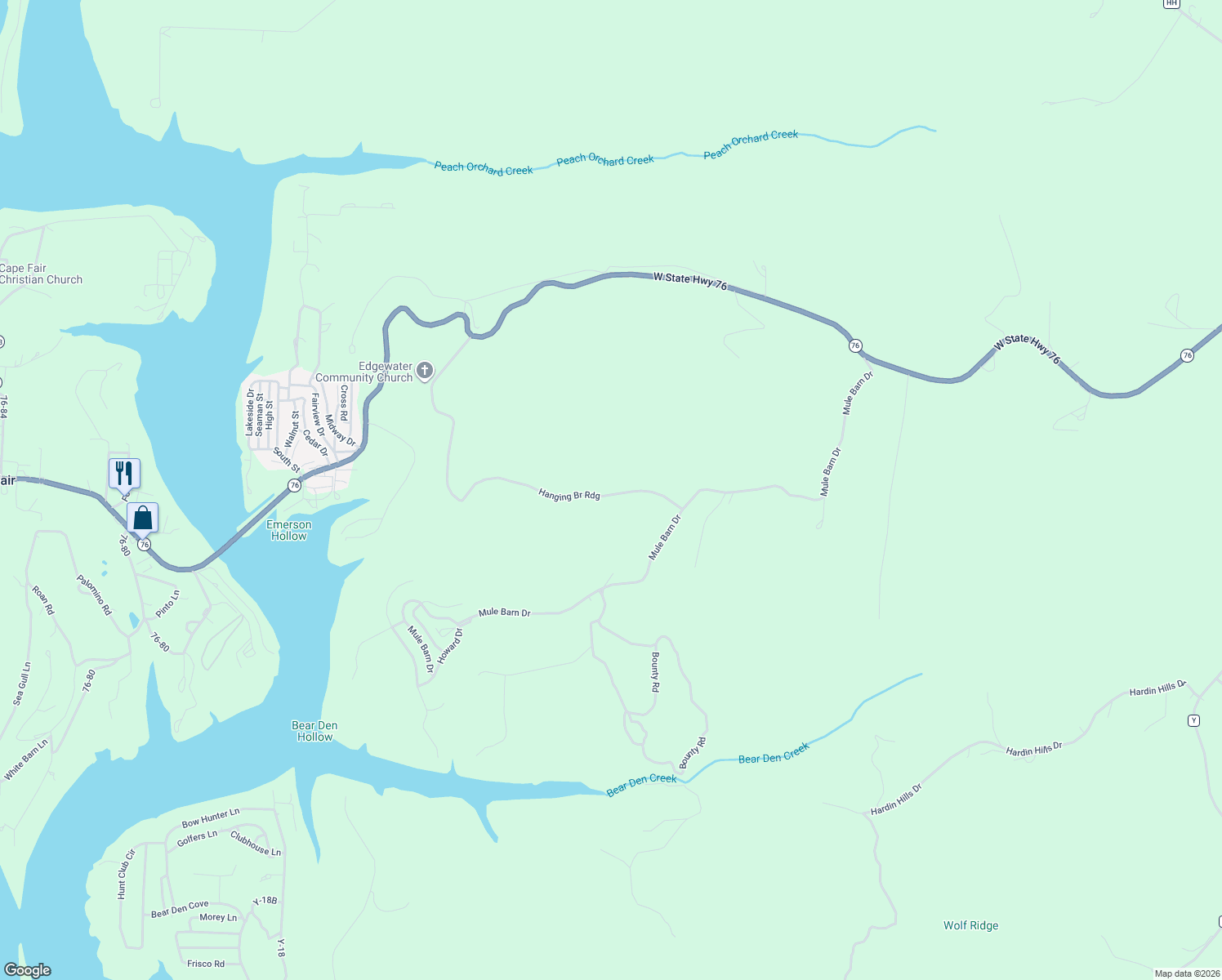 map of restaurants, bars, coffee shops, grocery stores, and more near in Cape Fair