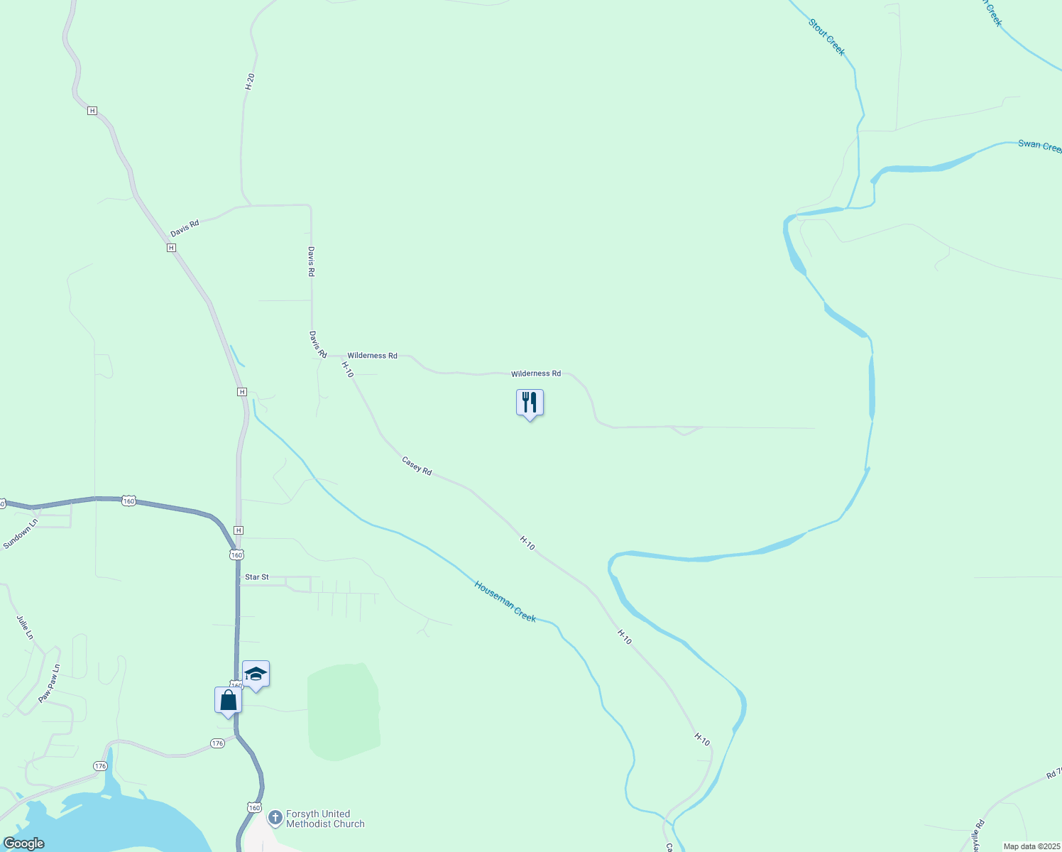 map of restaurants, bars, coffee shops, grocery stores, and more near in Forsyth