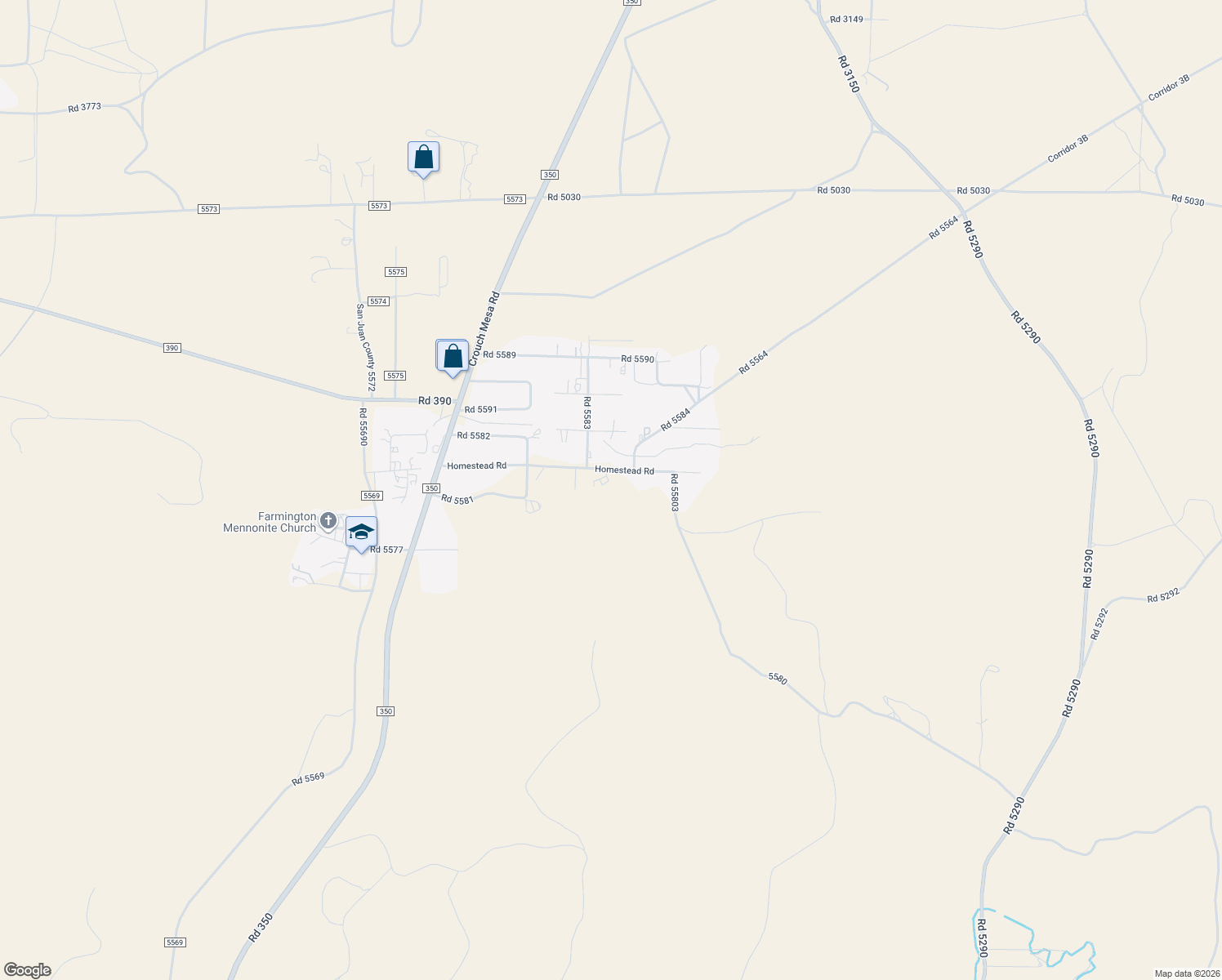 map of restaurants, bars, coffee shops, grocery stores, and more near 17B Road 5580 in Farmington