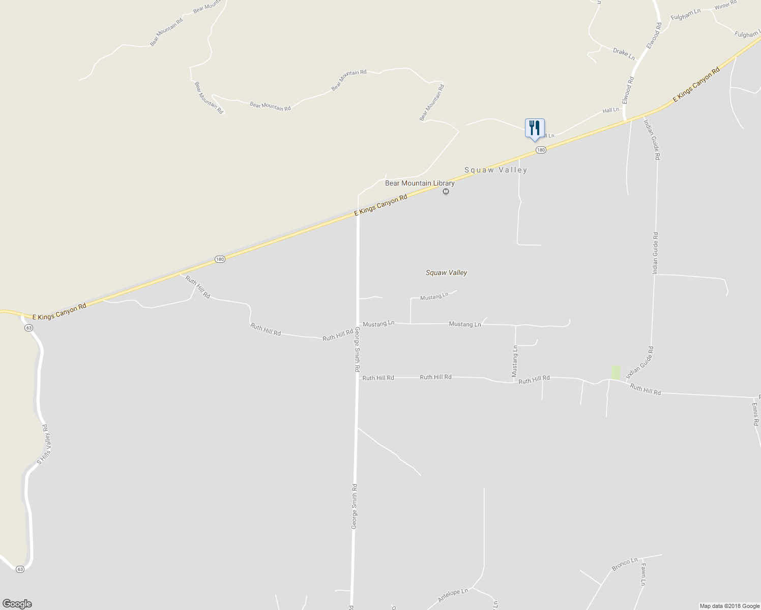 map of restaurants, bars, coffee shops, grocery stores, and more near 30534 George Smith Road in Squaw Valley