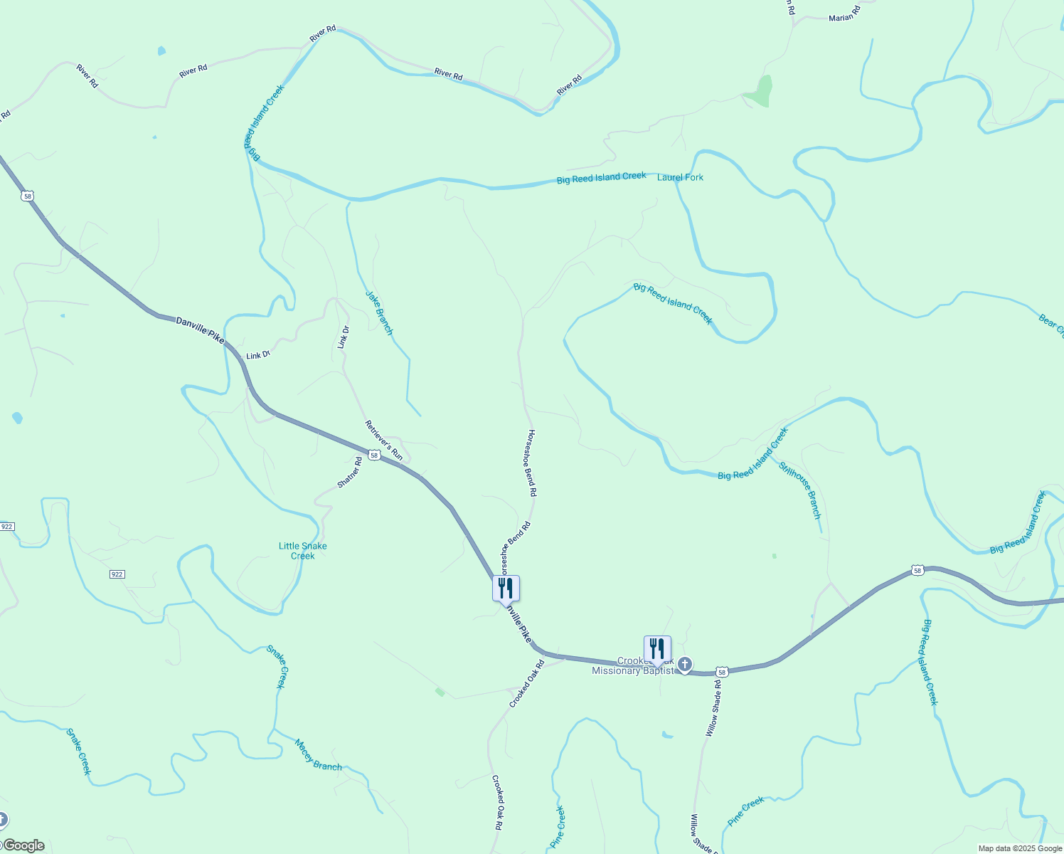 map of restaurants, bars, coffee shops, grocery stores, and more near Horseshoe Bend Road in Hillsville
