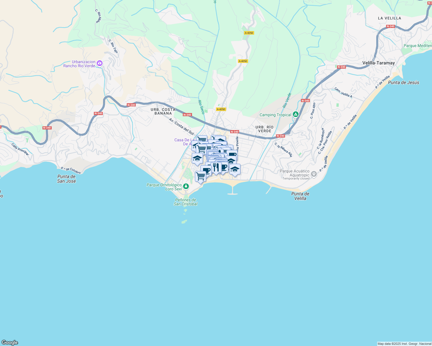 map of restaurants, bars, coffee shops, grocery stores, and more near 4 Paseo del Altillo in Almuñécar
