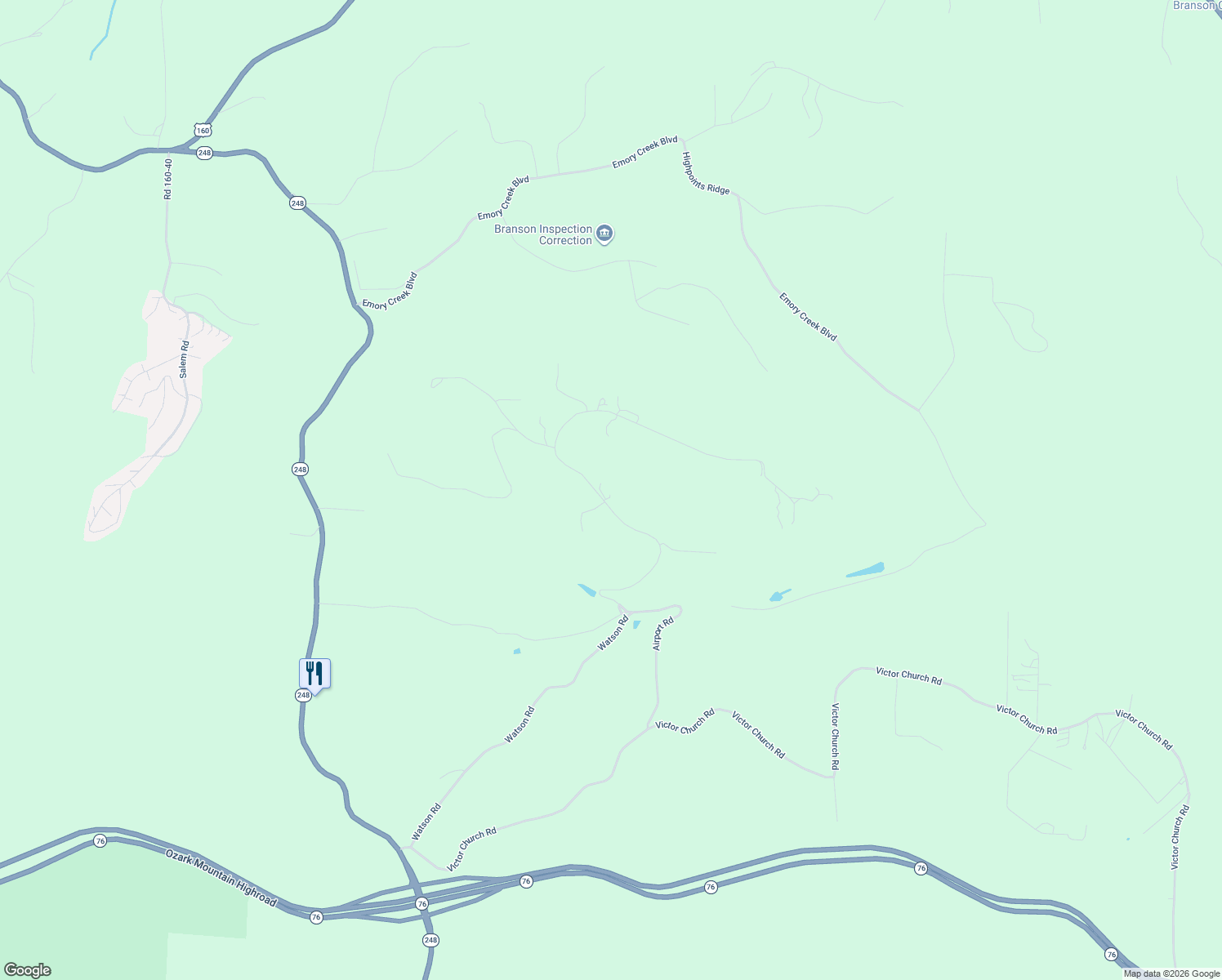 map of restaurants, bars, coffee shops, grocery stores, and more near 850 Airport Road in Branson