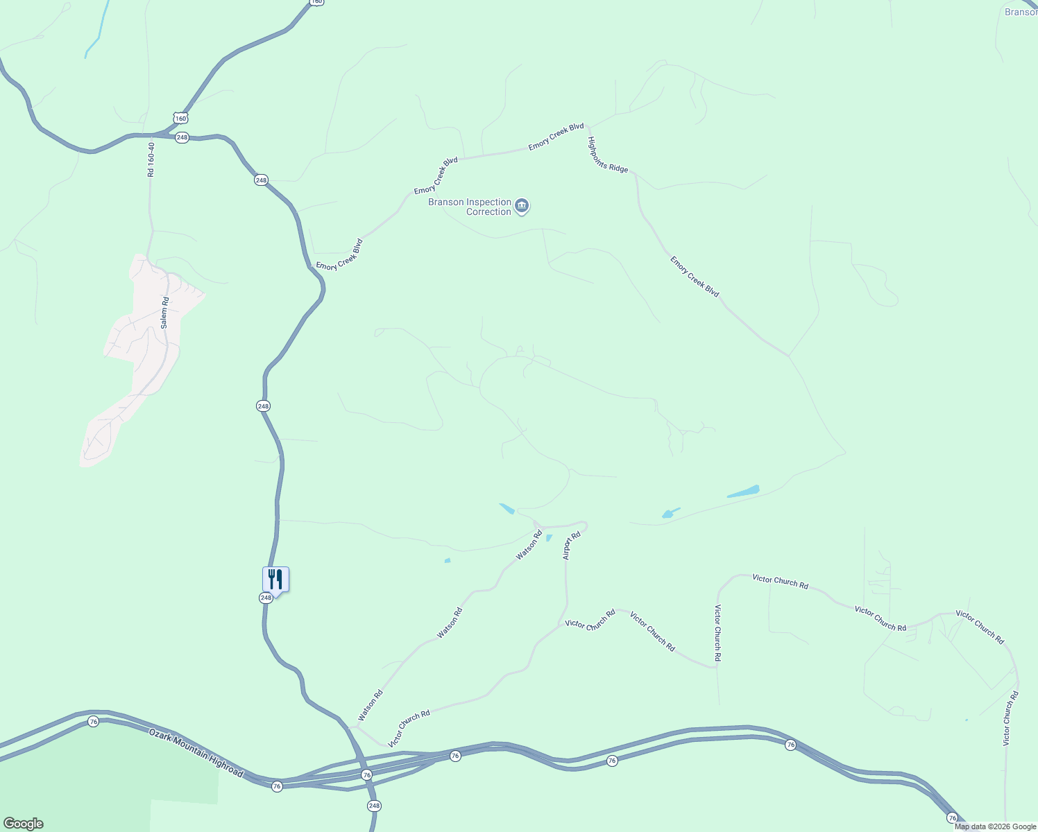 map of restaurants, bars, coffee shops, grocery stores, and more near 850 Airport Road in Branson
