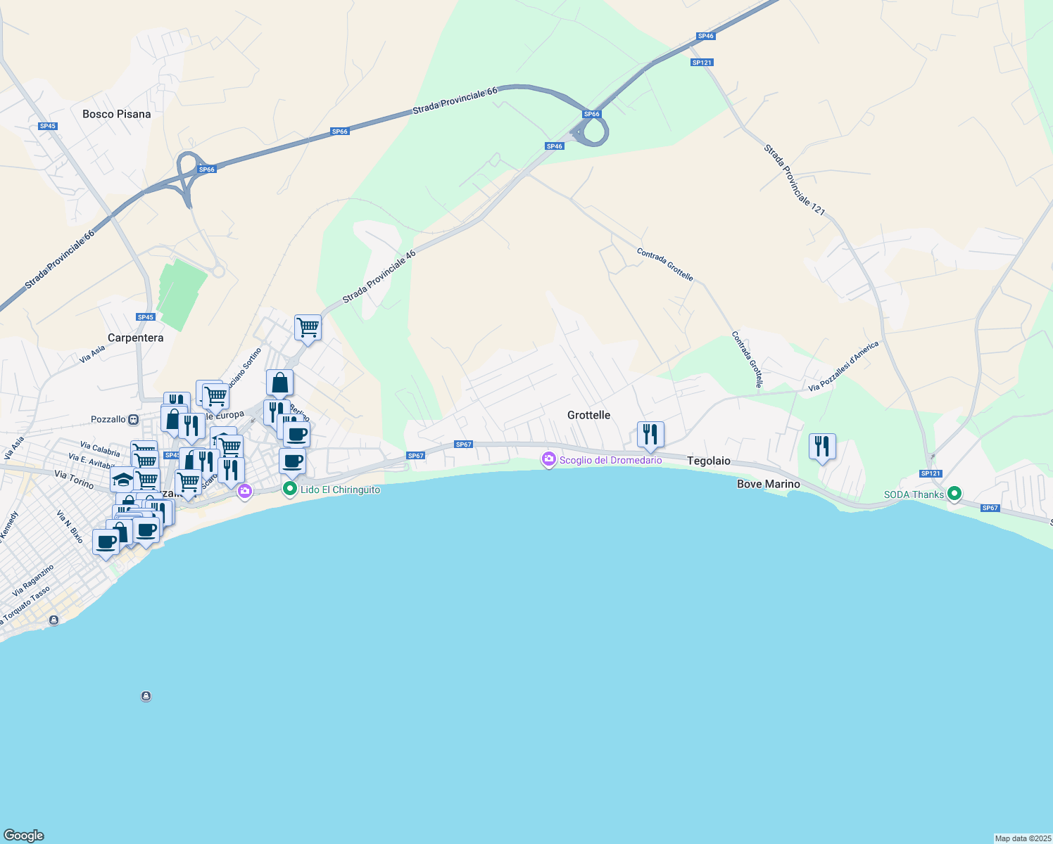 map of restaurants, bars, coffee shops, grocery stores, and more near 8 Via Giorgio Polara in Libero consorzio comunale di Ragusa