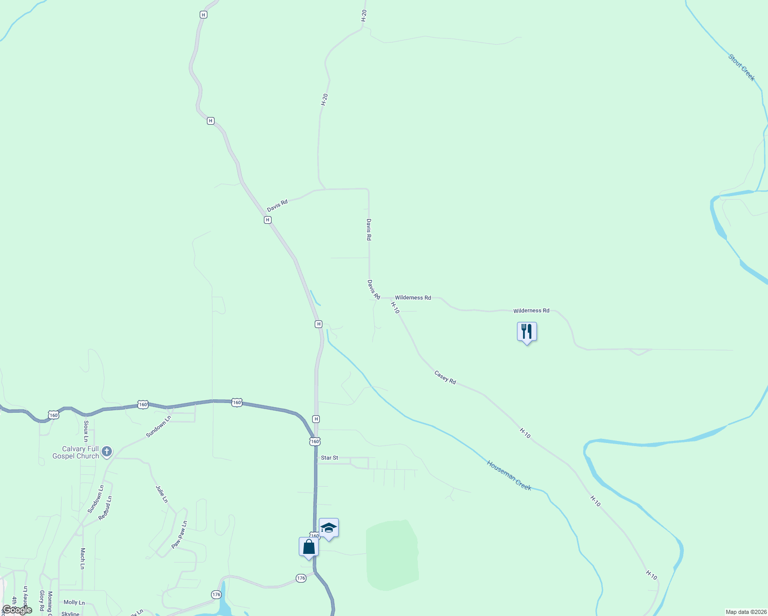 map of restaurants, bars, coffee shops, grocery stores, and more near 1107 Davis Road in Forsyth