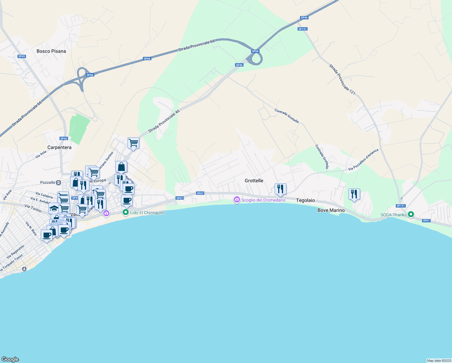 map of restaurants, bars, coffee shops, grocery stores, and more near 8 Via Giorgio Polara in Libero consorzio comunale di Ragusa