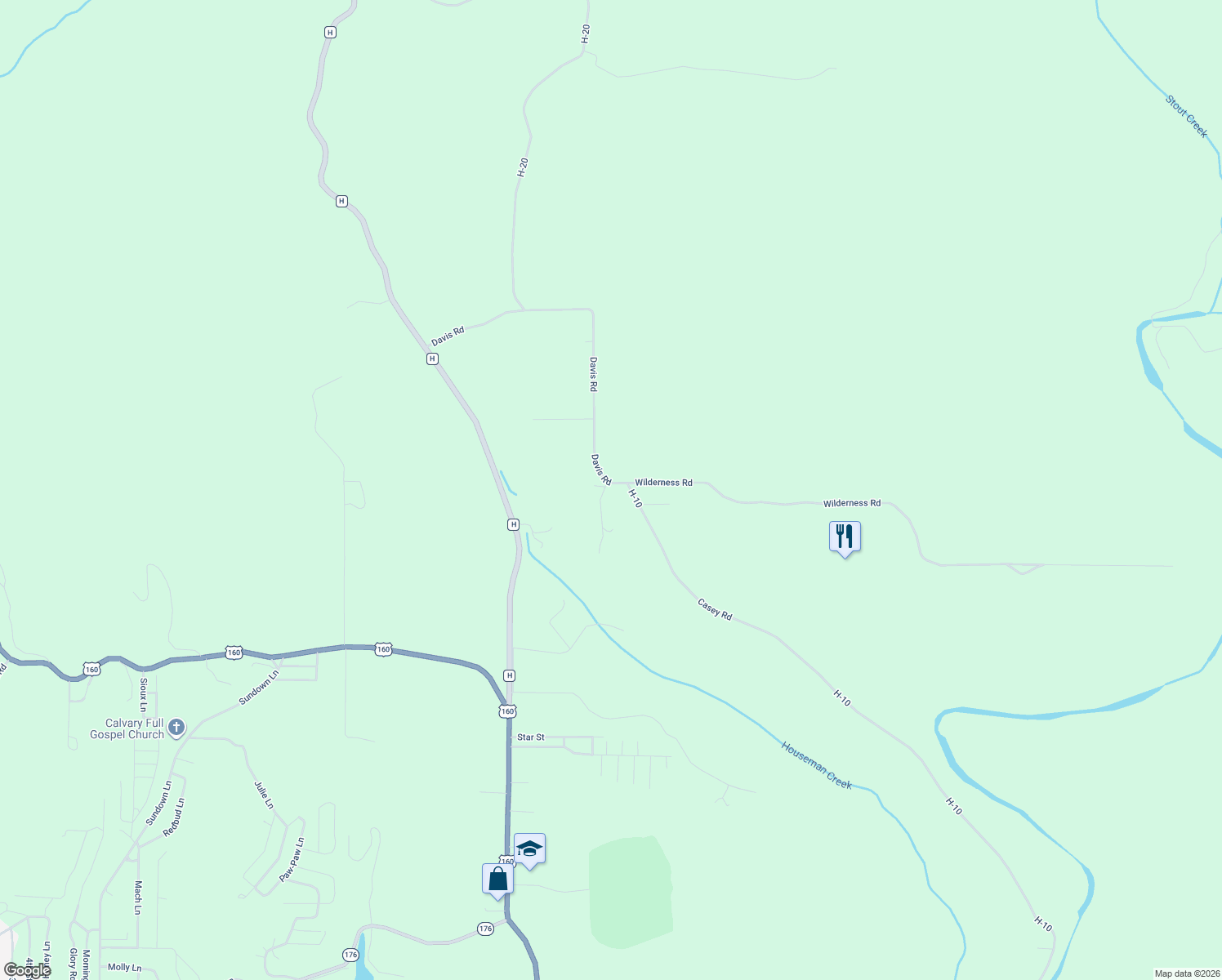 map of restaurants, bars, coffee shops, grocery stores, and more near 1107 Davis Road in Forsyth