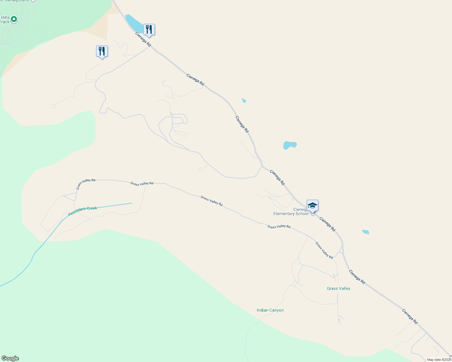 map of restaurants, bars, coffee shops, grocery stores, and more near 11400 Cienega Road in Hollister