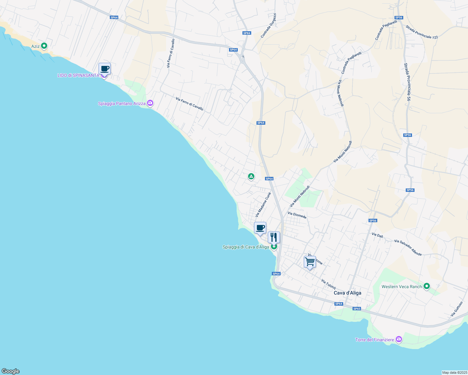 map of restaurants, bars, coffee shops, grocery stores, and more near 11 Piazzale Morana Orazio in Cava D'aliga