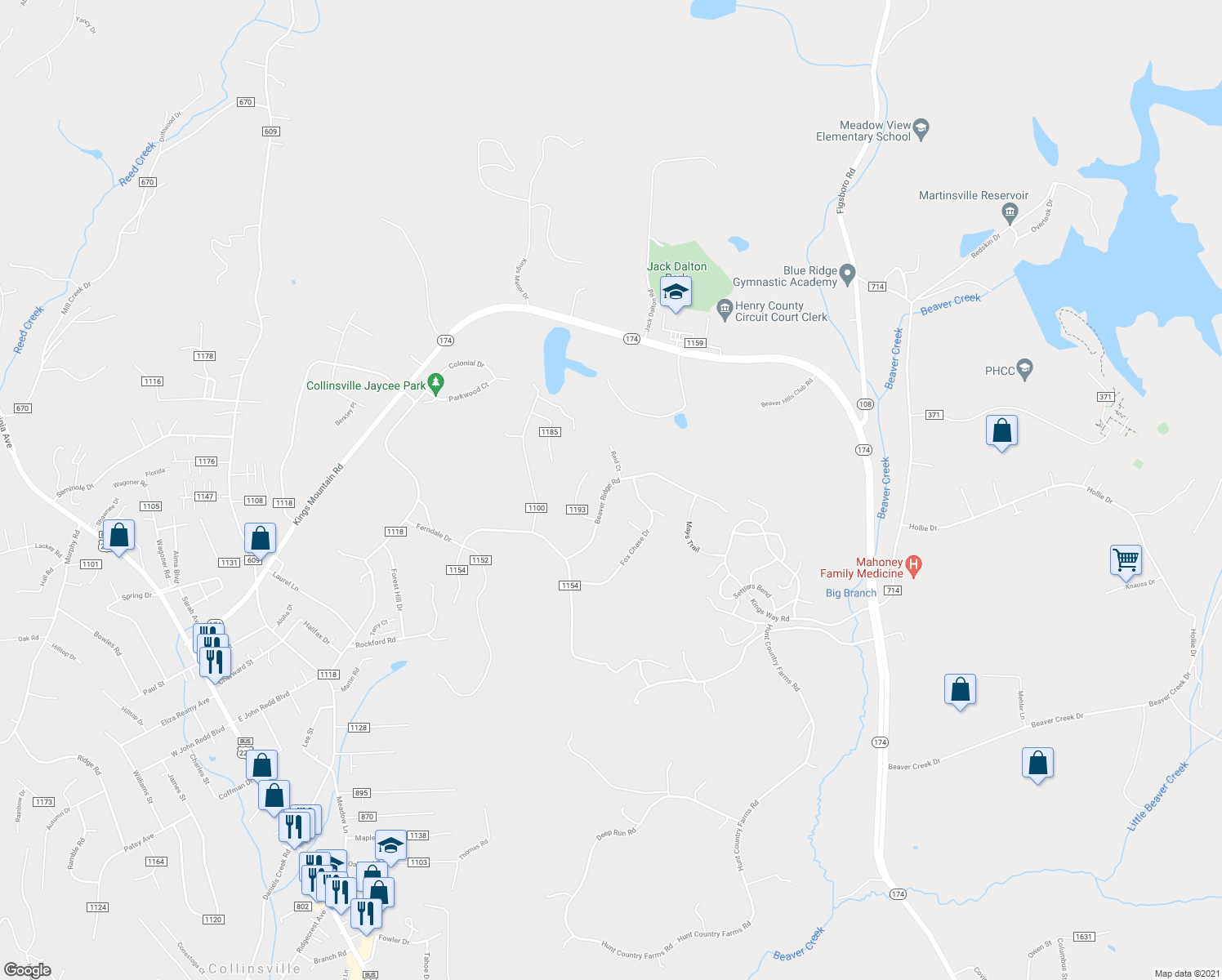 map of restaurants, bars, coffee shops, grocery stores, and more near 260 Beaver Ridge Road in Collinsville