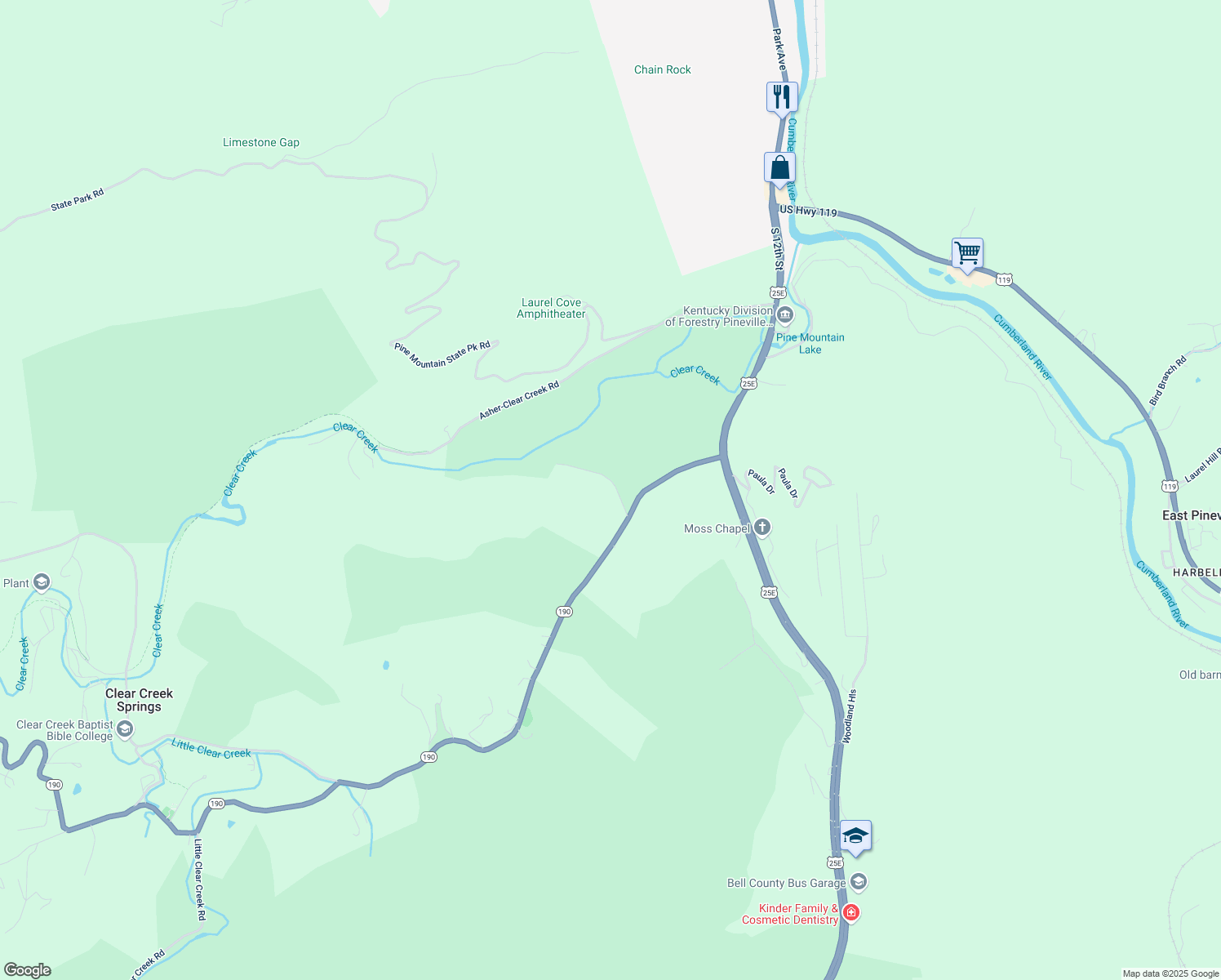 map of restaurants, bars, coffee shops, grocery stores, and more near 155 Walnut Lane in Pineville