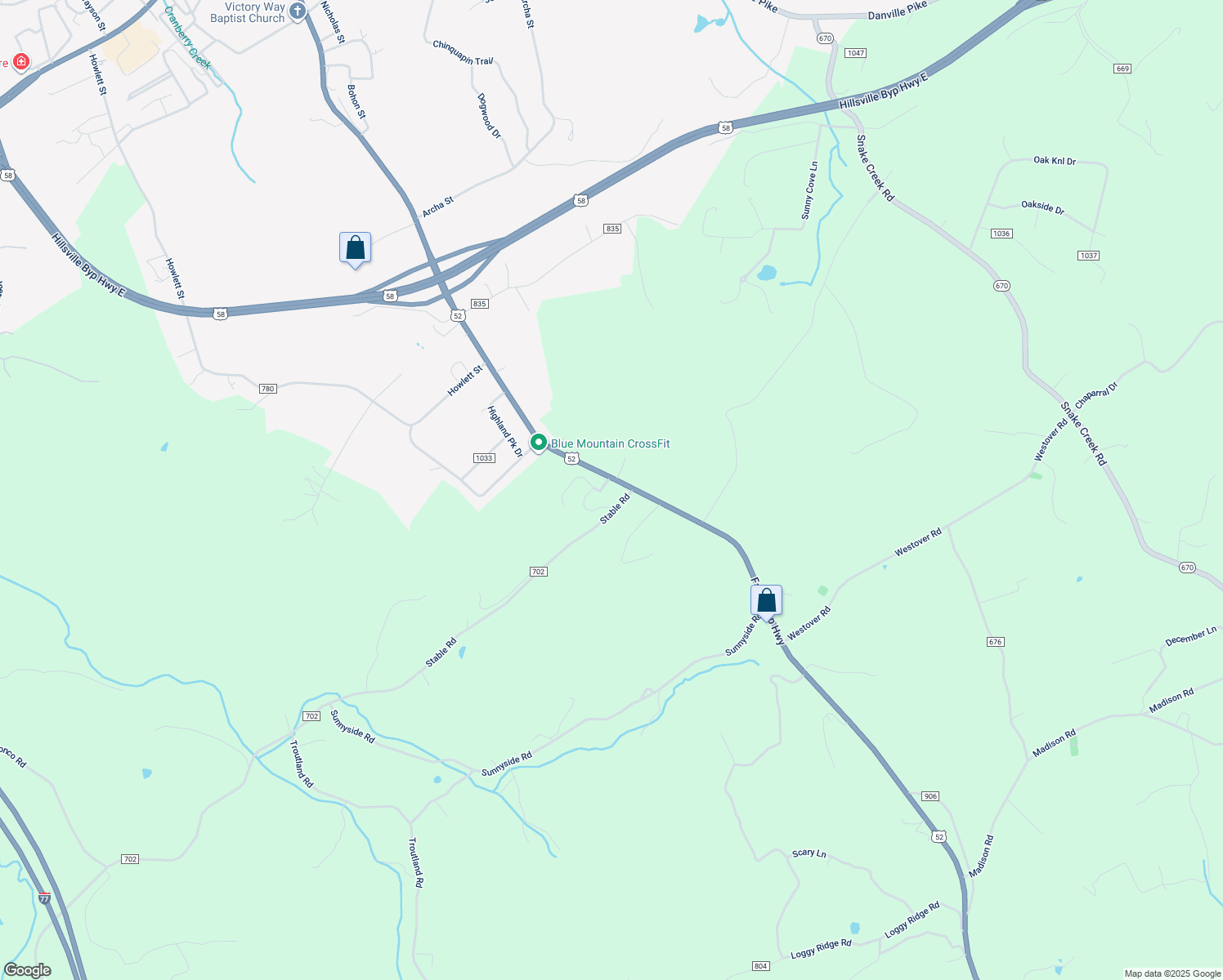 map of restaurants, bars, coffee shops, grocery stores, and more near 2144 Fancy Gap Highway in Hillsville