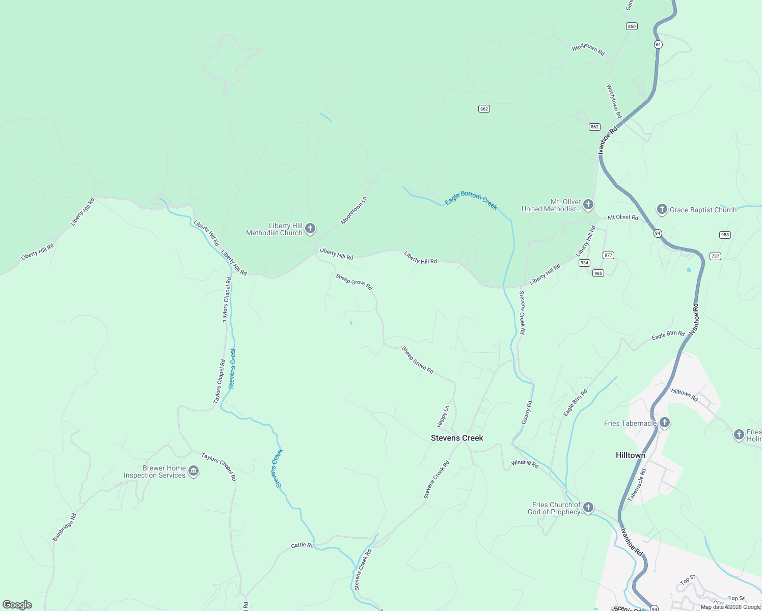 map of restaurants, bars, coffee shops, grocery stores, and more near Sheep Grove Road in Fries