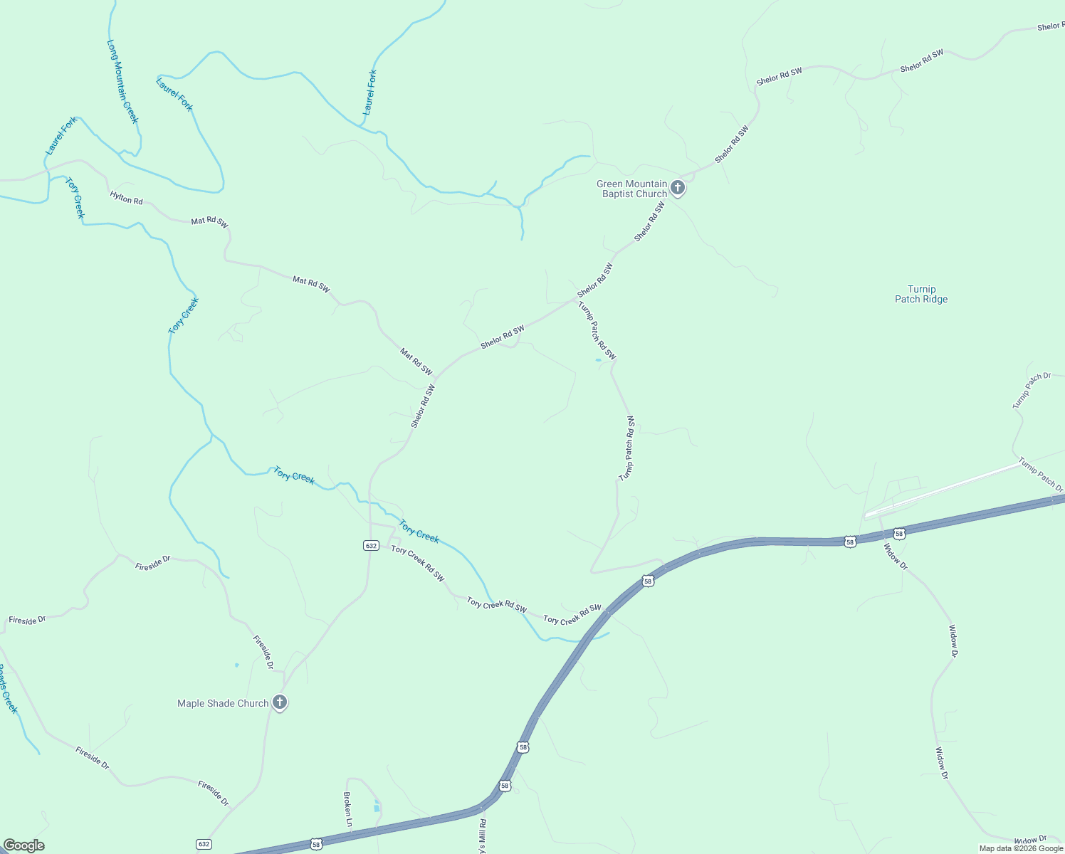 map of restaurants, bars, coffee shops, grocery stores, and more near 437 Shelor Road Southwest in Laurel Fork