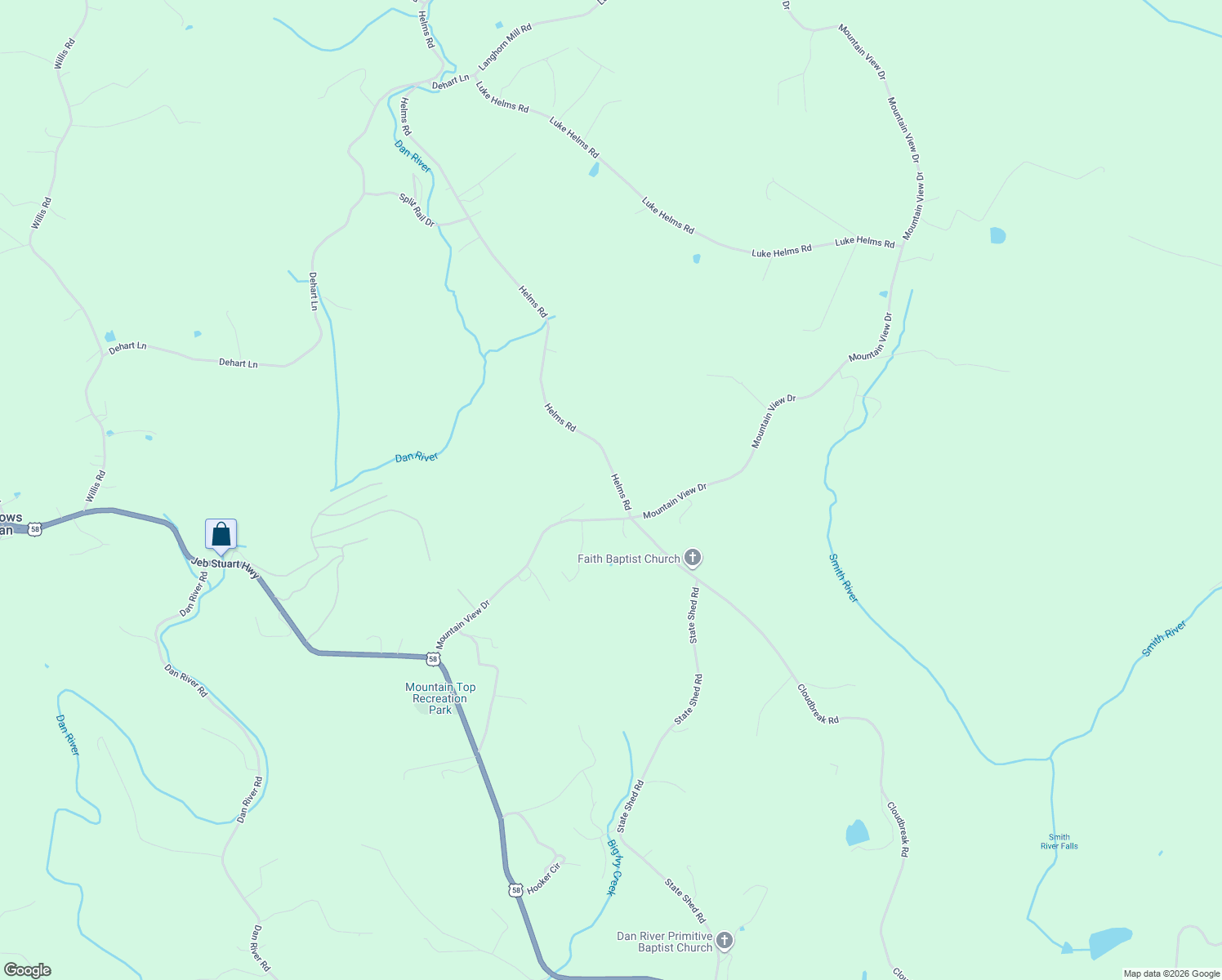 map of restaurants, bars, coffee shops, grocery stores, and more near 97 Helms Road in Meadows of Dan