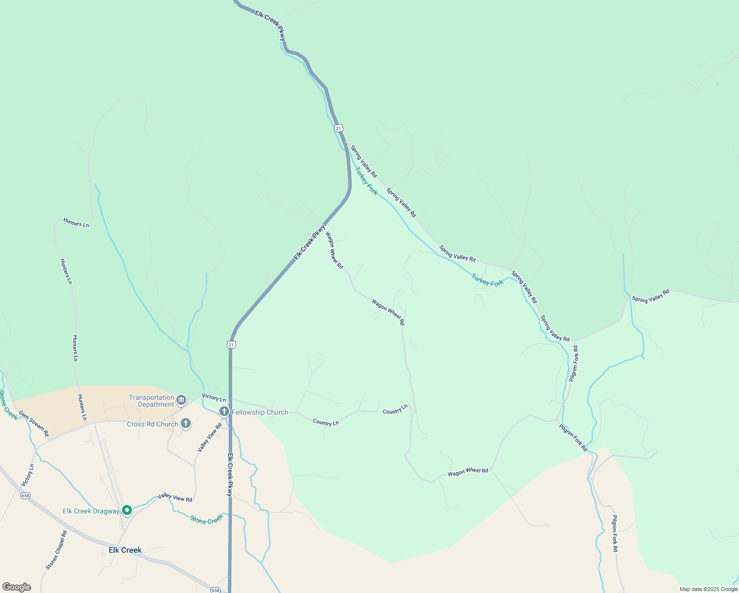 map of restaurants, bars, coffee shops, grocery stores, and more near 437 Wagon Wheel Road in Elk Creek