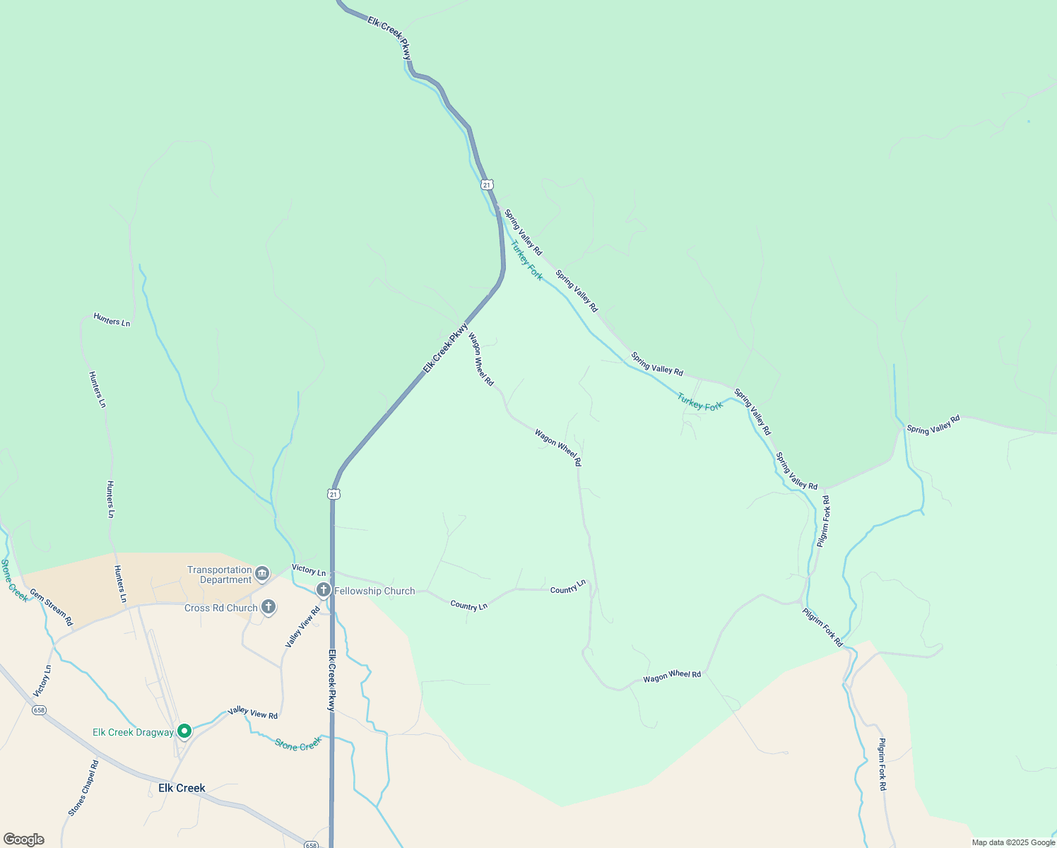 map of restaurants, bars, coffee shops, grocery stores, and more near 437 Wagon Wheel Road in Elk Creek