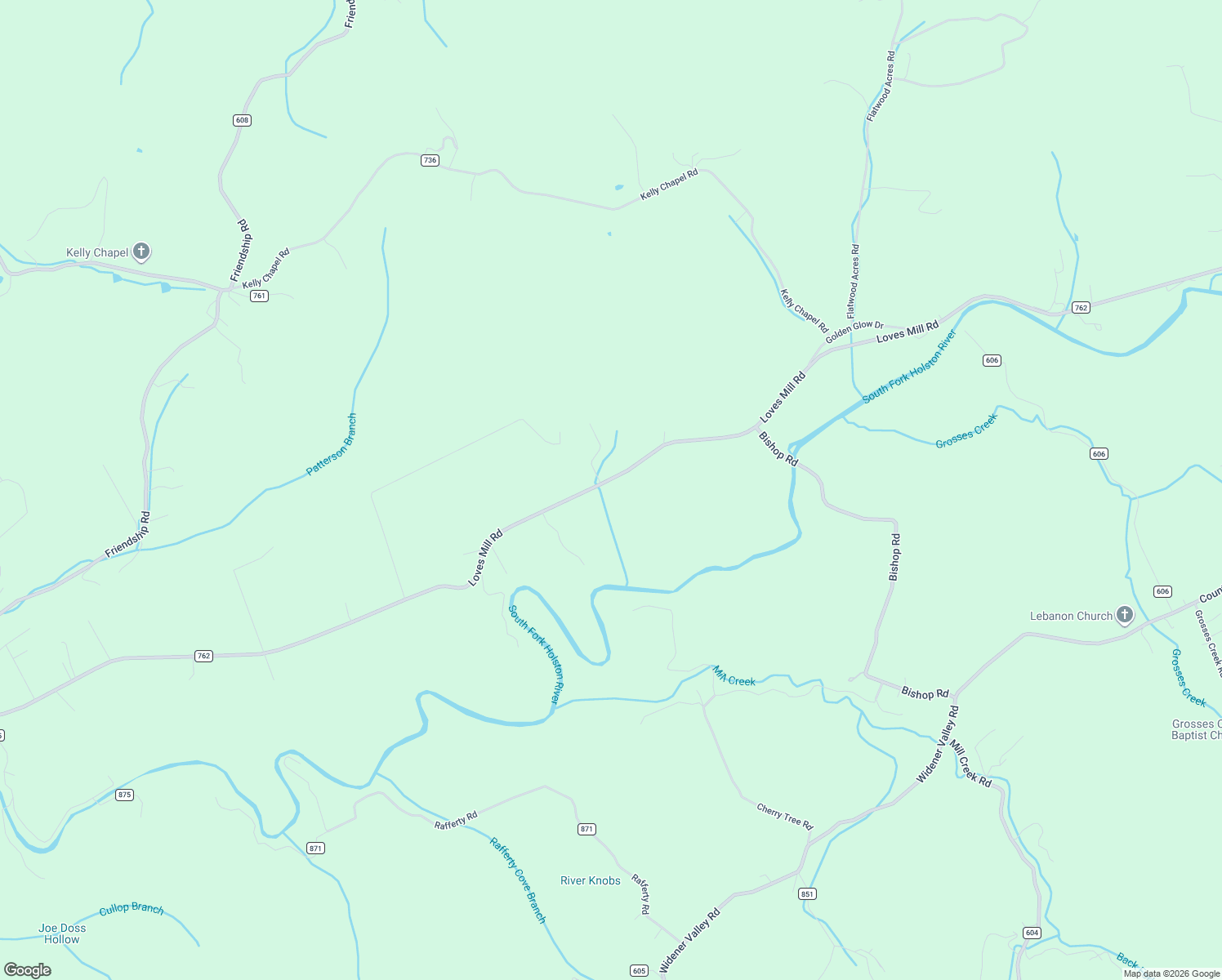 map of restaurants, bars, coffee shops, grocery stores, and more near 38258 Loves Mill Road in Chilhowie