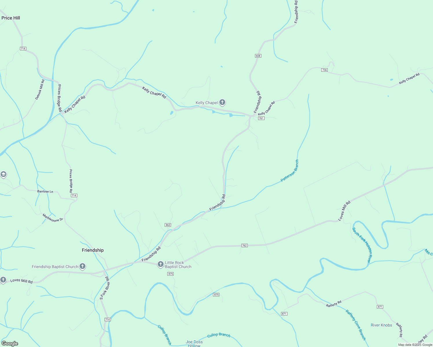 map of restaurants, bars, coffee shops, grocery stores, and more near 14396 Friendship Road in Chilhowie