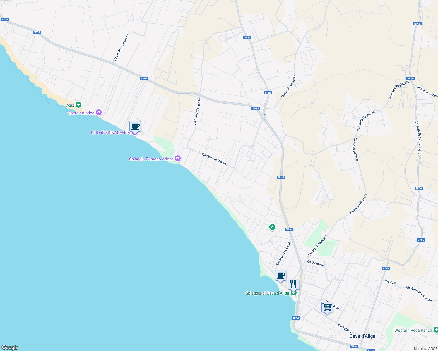 map of restaurants, bars, coffee shops, grocery stores, and more near Via Pantano Arizza in Libero consorzio comunale di Ragusa