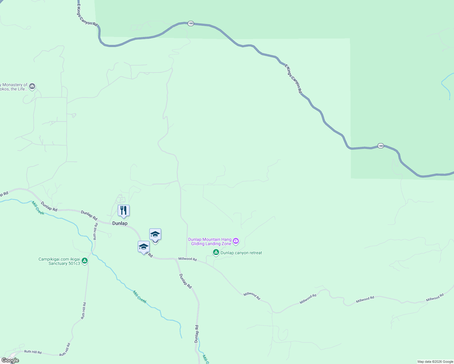 map of restaurants, bars, coffee shops, grocery stores, and more near 39940 Millwood Road in Dunlap