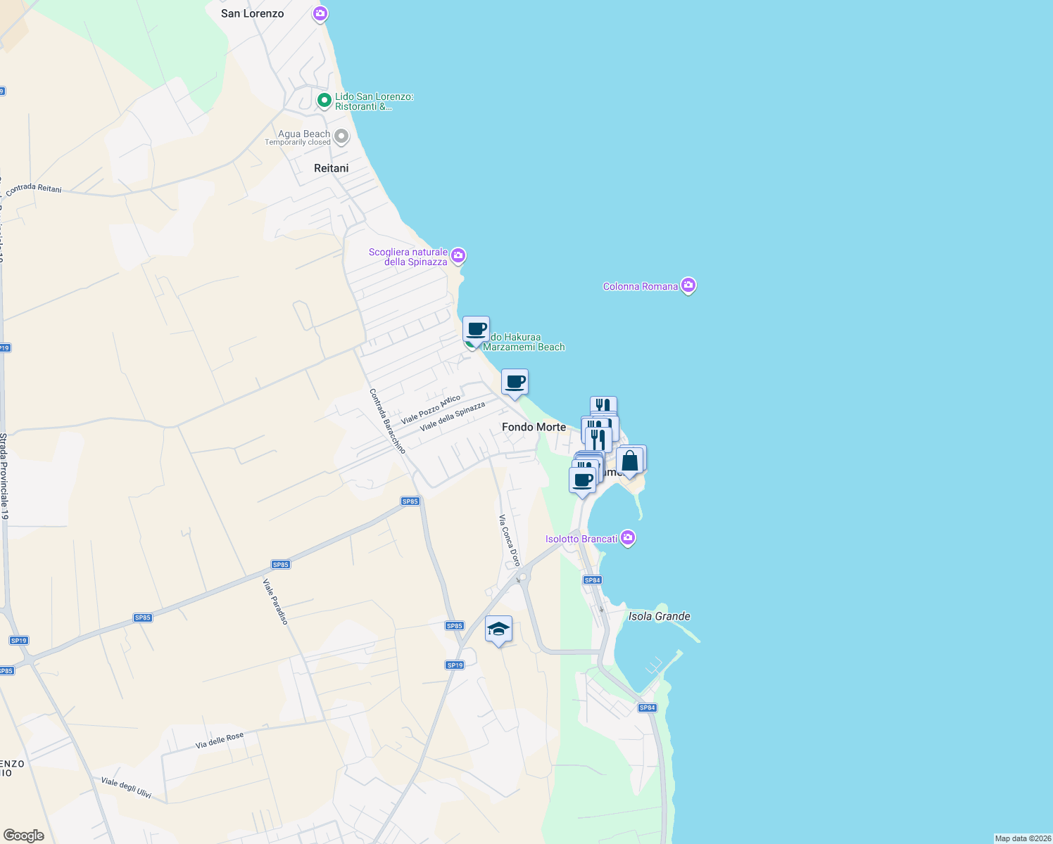 map of restaurants, bars, coffee shops, grocery stores, and more near 27 Viale Vitaliano Dilorenzo in Fondo Morte