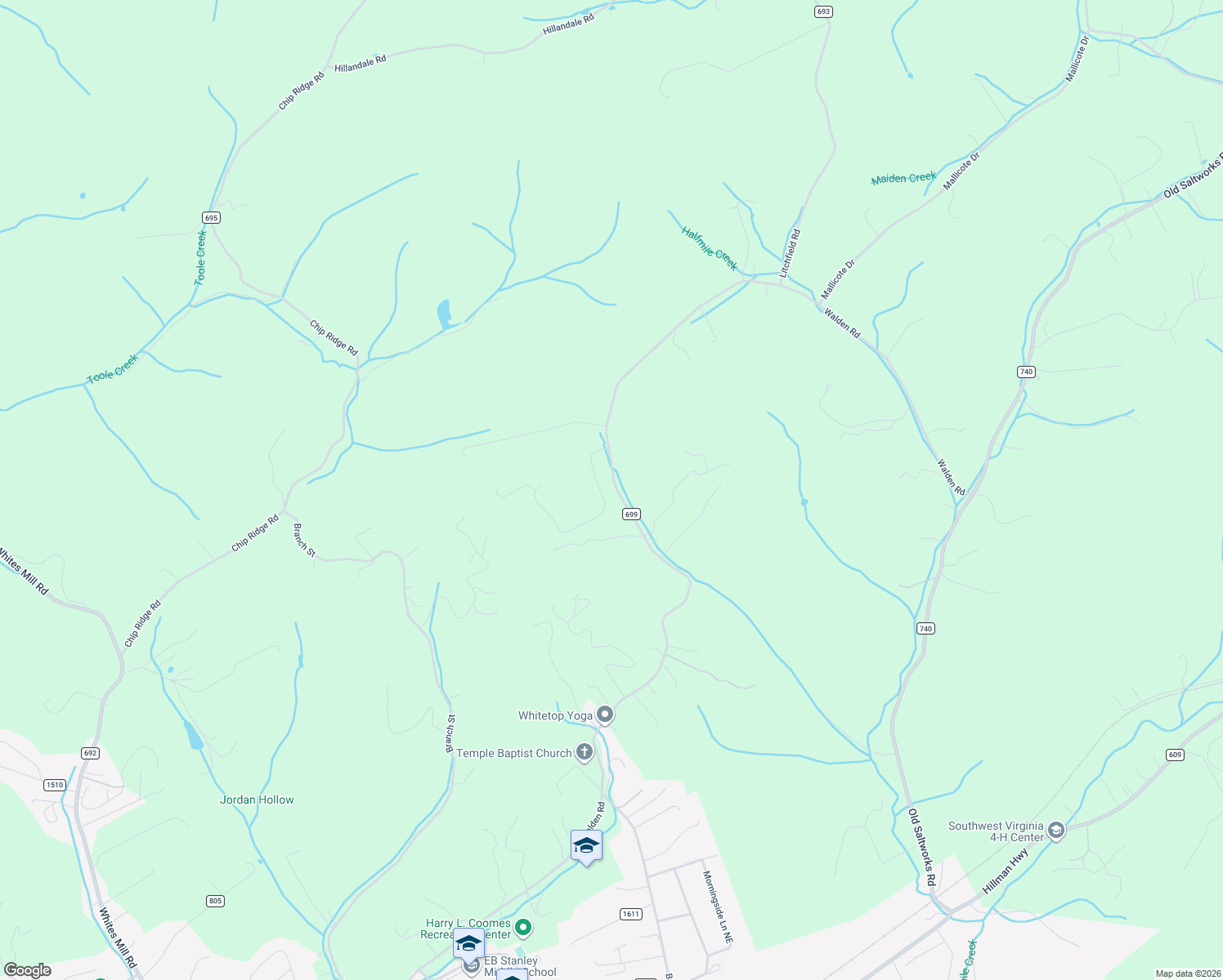 map of restaurants, bars, coffee shops, grocery stores, and more near 24341-24485 County Road 699 in Abingdon