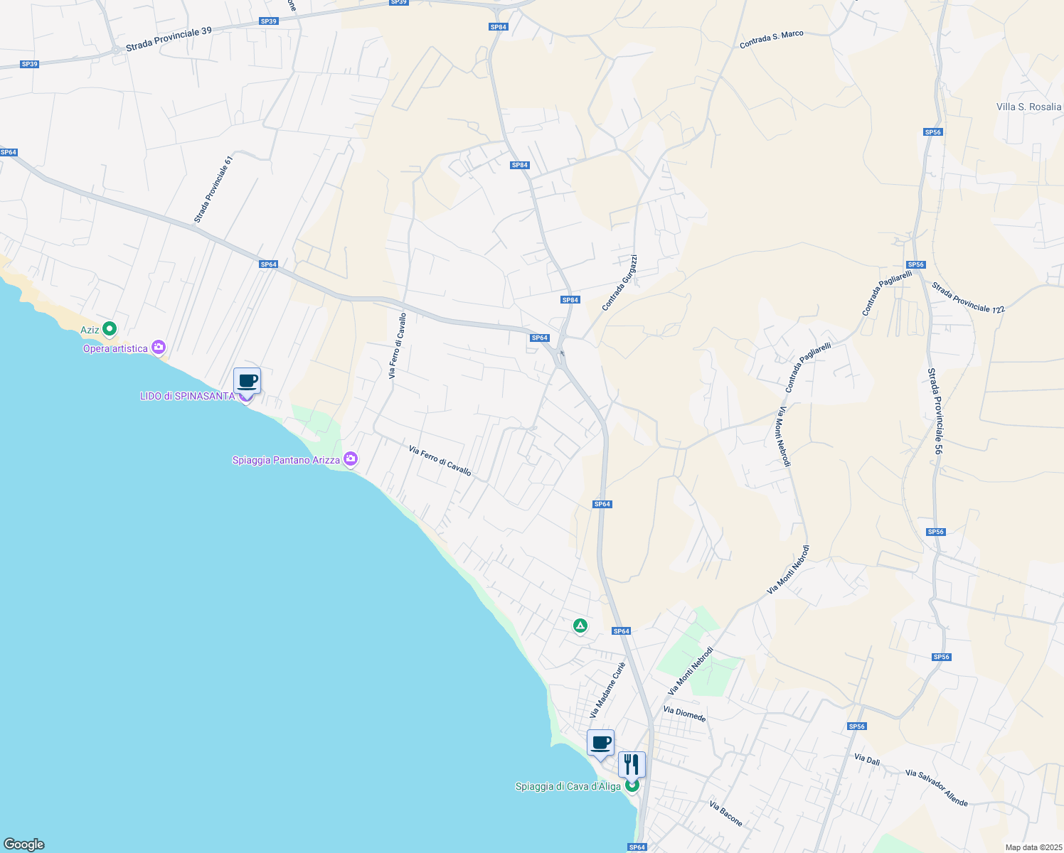 map of restaurants, bars, coffee shops, grocery stores, and more near 65/1 Via Ferro di Cavallo in Libero consorzio comunale di Ragusa