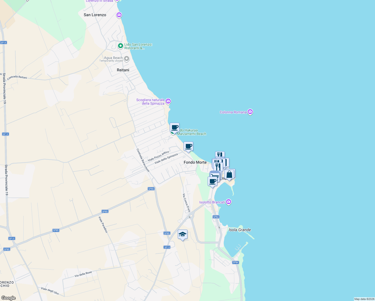 map of restaurants, bars, coffee shops, grocery stores, and more near 27 Viale Vitaliano Dilorenzo in Fondo Morte