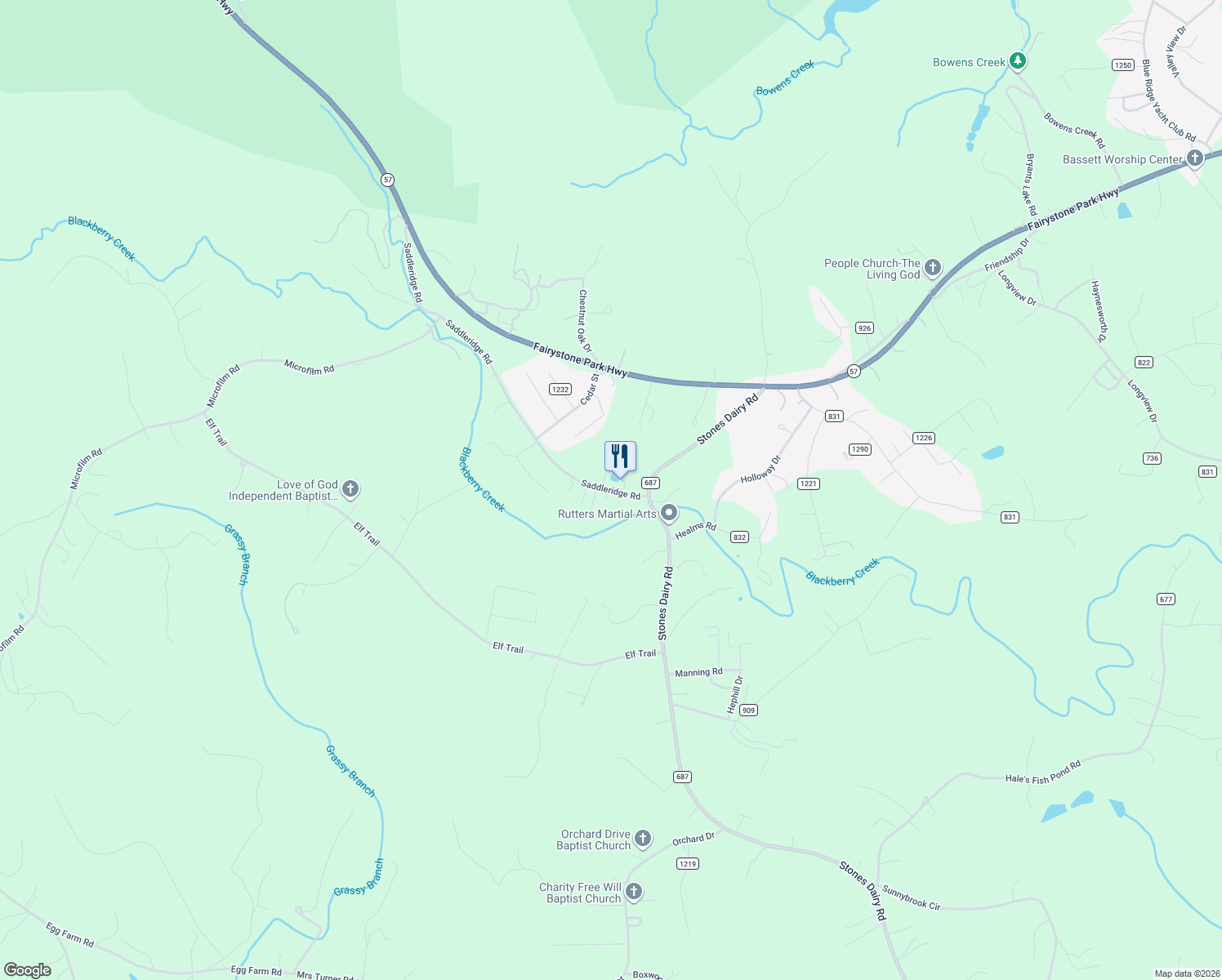 map of restaurants, bars, coffee shops, grocery stores, and more near 344 Saddleridge Road in Bassett