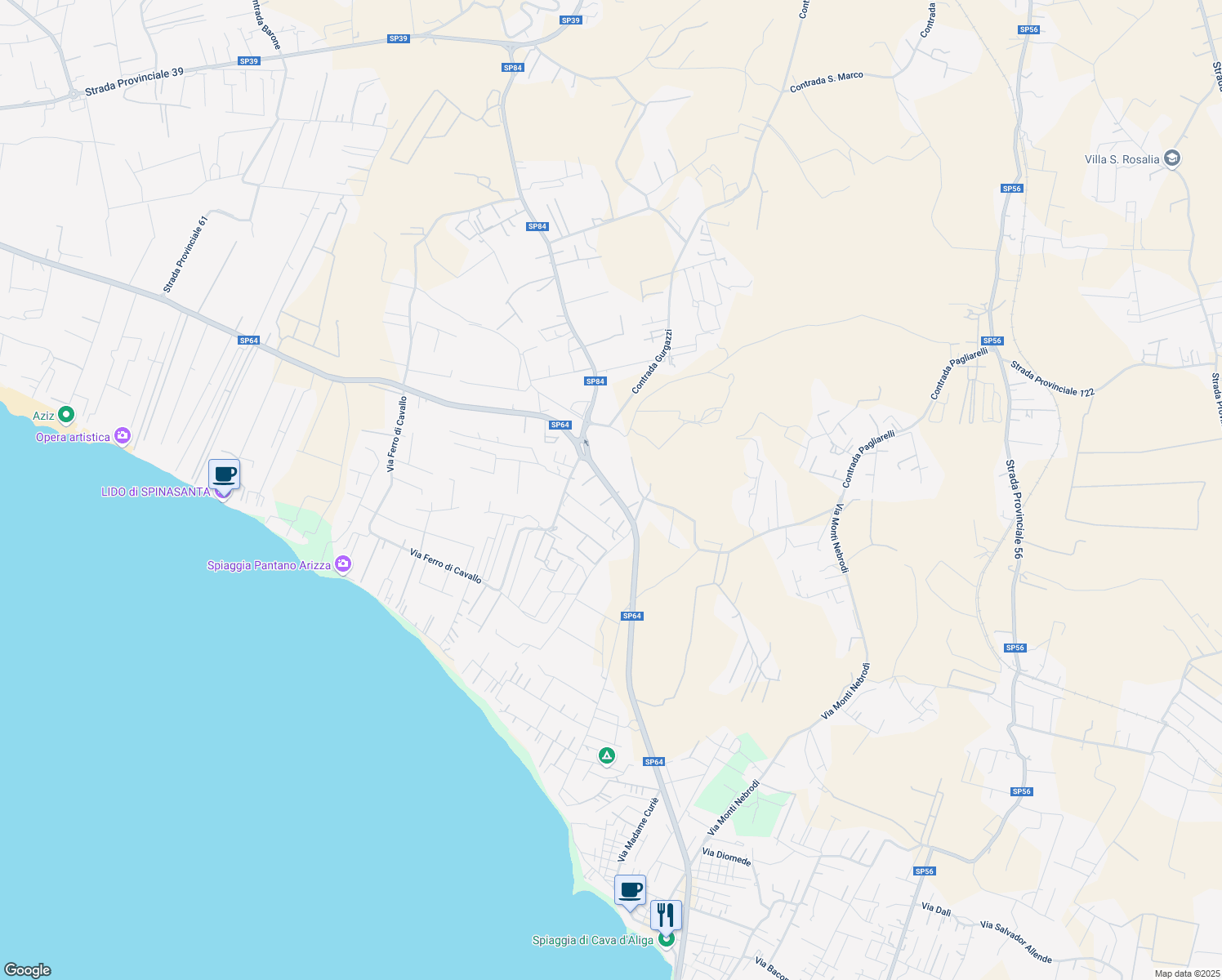 map of restaurants, bars, coffee shops, grocery stores, and more near Via Pantano Arizza in Libero consorzio comunale di Ragusa