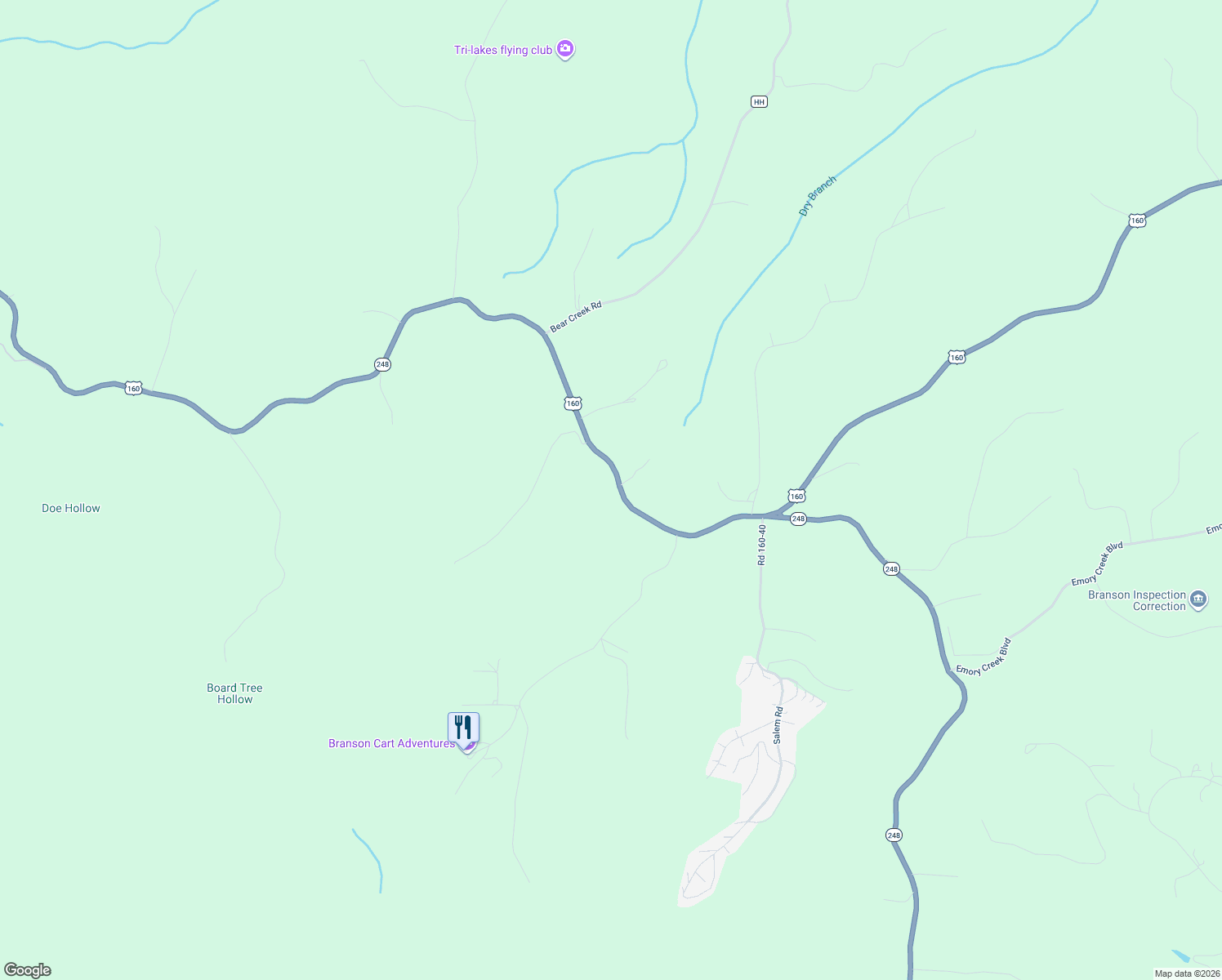 map of restaurants, bars, coffee shops, grocery stores, and more near 154 Dugan Lane in Reeds Spring