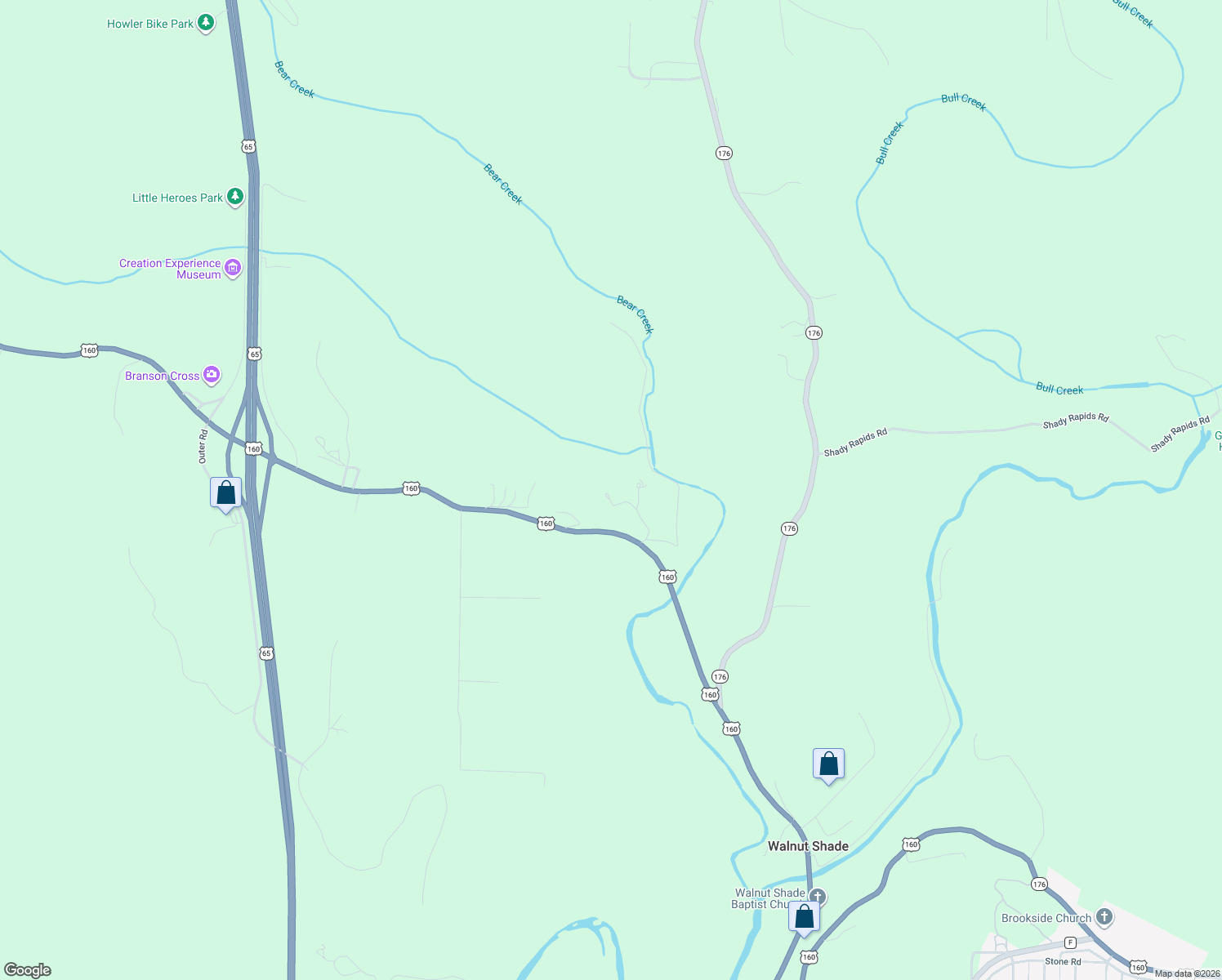 map of restaurants, bars, coffee shops, grocery stores, and more near 7063 U.S. 160 in Walnut Shade
